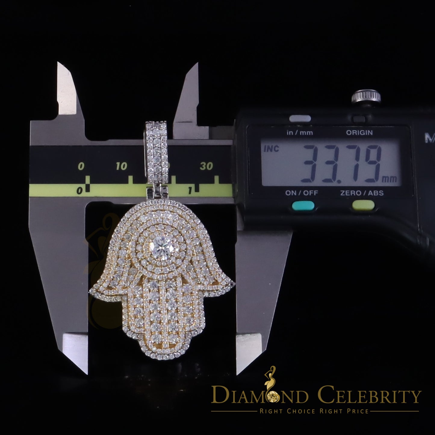 Diamondcelebritees Big 5CT VVS D Moissanite White 2.5 Inch Silver Charm Hamsa Pendant for Men/Women