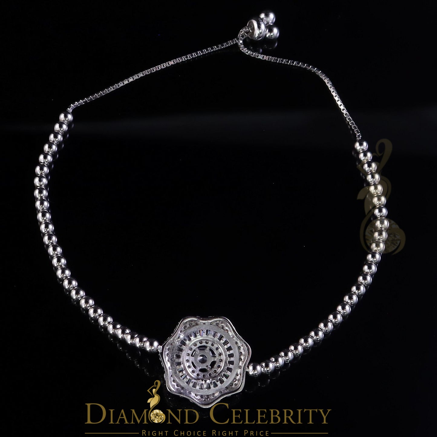 Diamondcelebritees 925 Sterling Silver Solitaire White Bracelet Cubic Zirconia Adjustable SZ 7 Inch