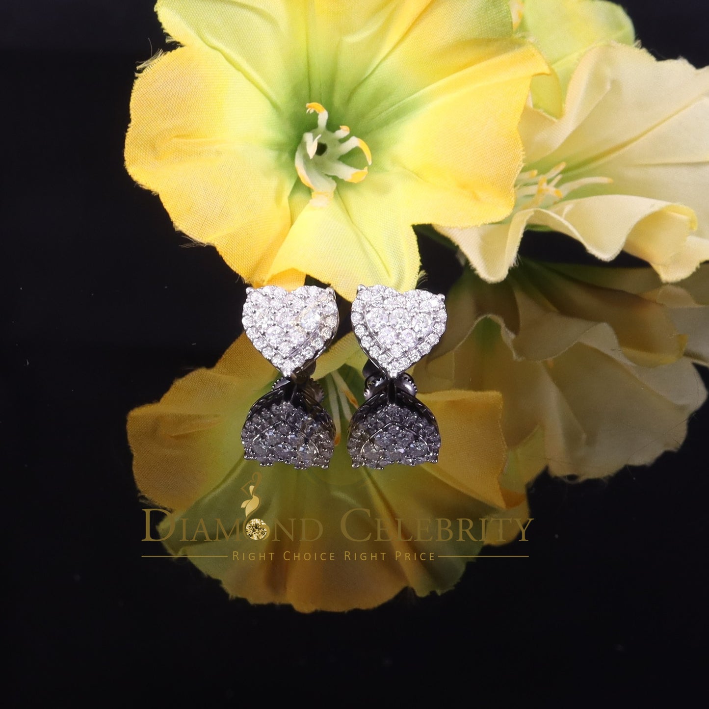 Diamondcelebritees Men's/Womens 925 Silver White 1.25ct VVS 'D' Moissanite Heart Stud Earrings