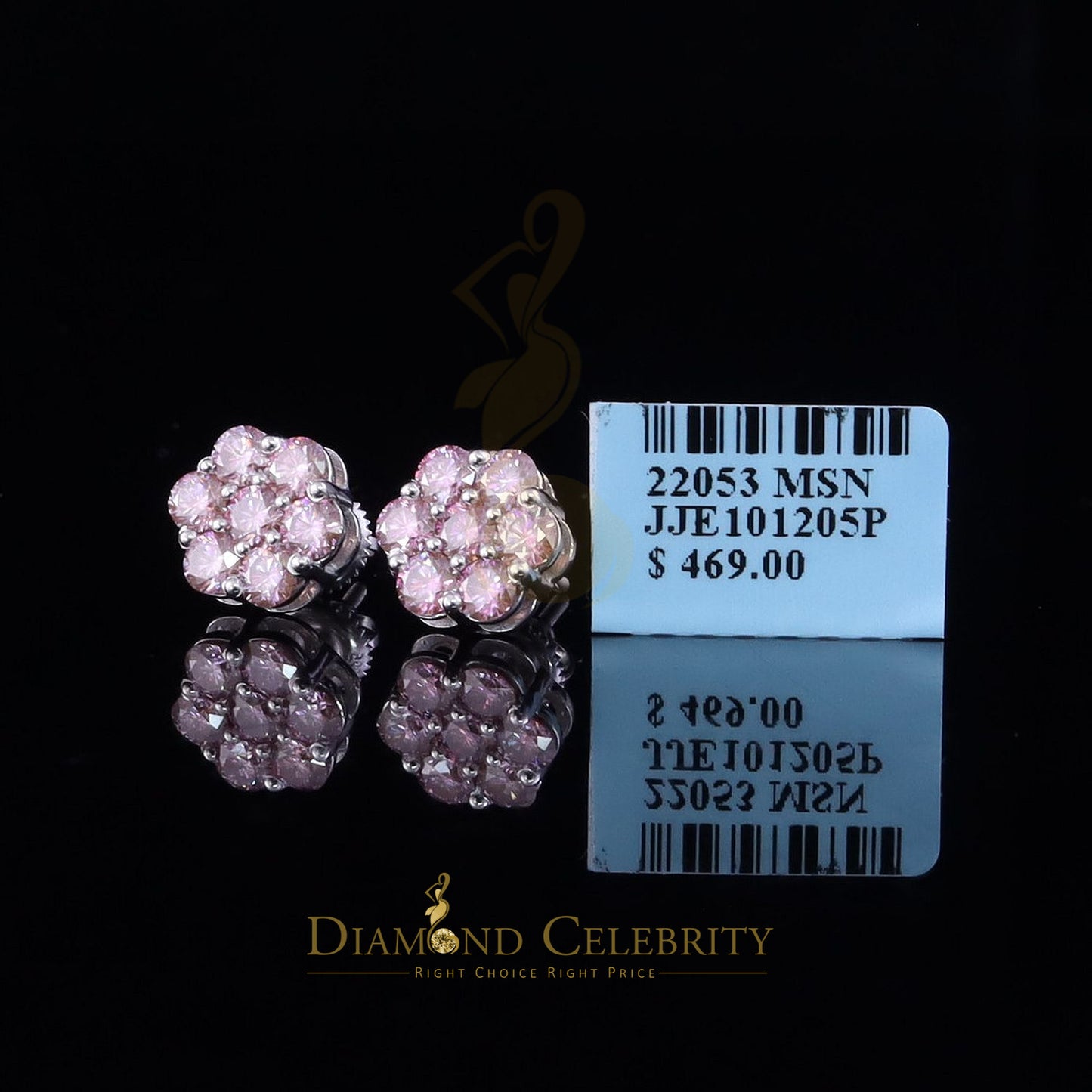 Diamondcelebritees Men's/Women's 925 Silver White 2.25ct VVS D Pink Moissanite Floral Stud Earrings