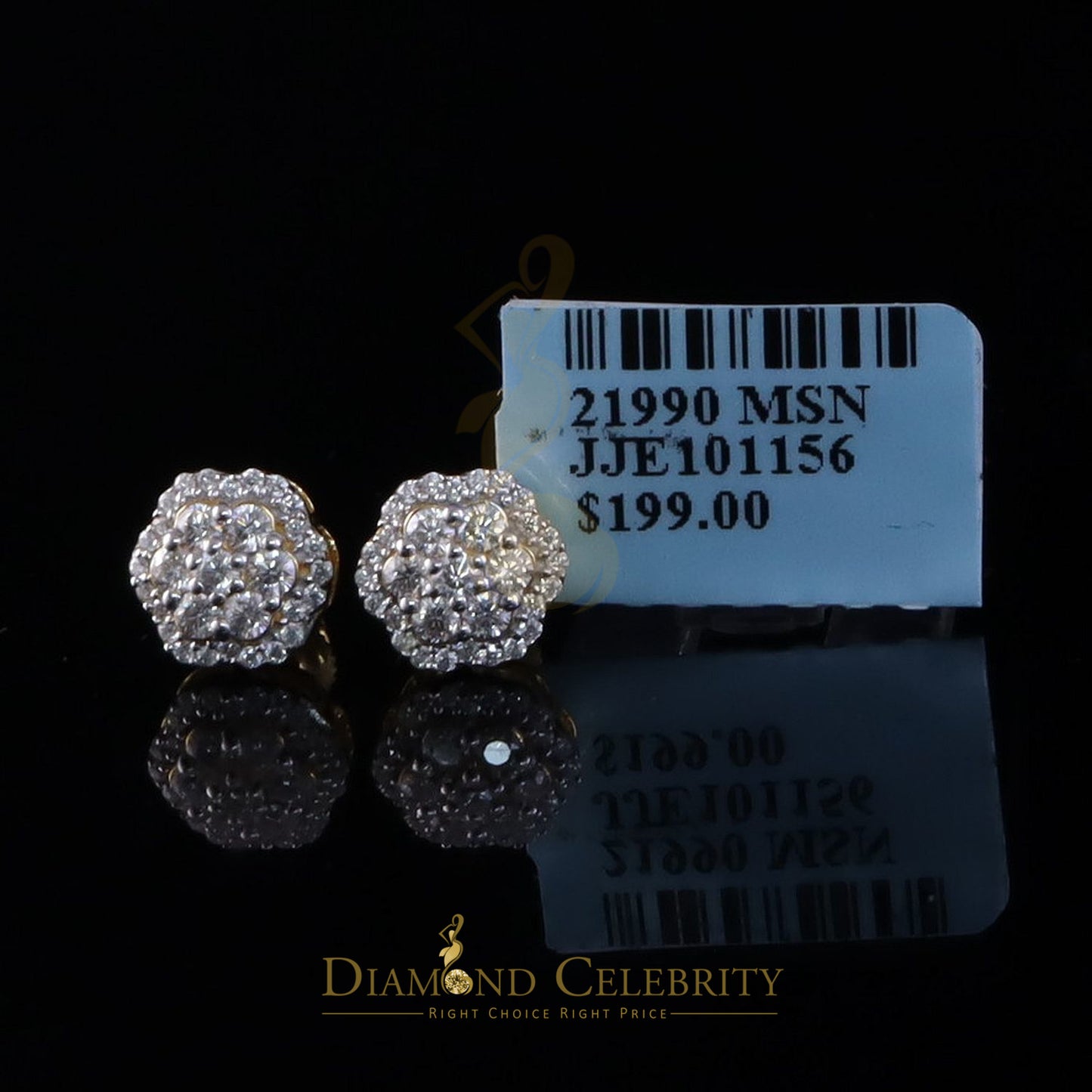 DiamondCelebritees 0.50ct VVS D Moissanite Floral Stud Earrings 925 Silver Yellow for men & Women