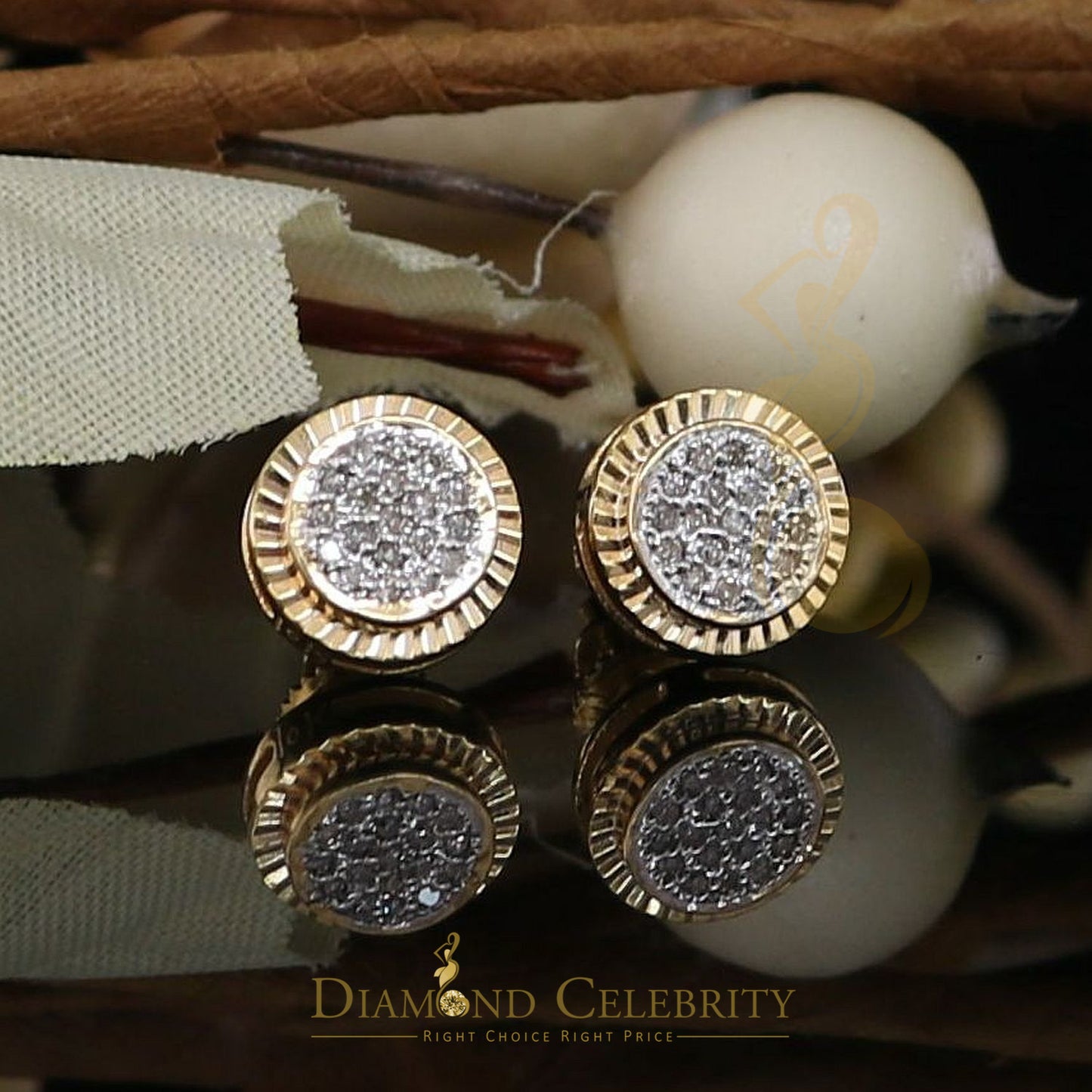 DiamondCelebriteesReal 10k Yellow Gold with Real 0.12CT Diamonds Stud Earrings For Women And Men