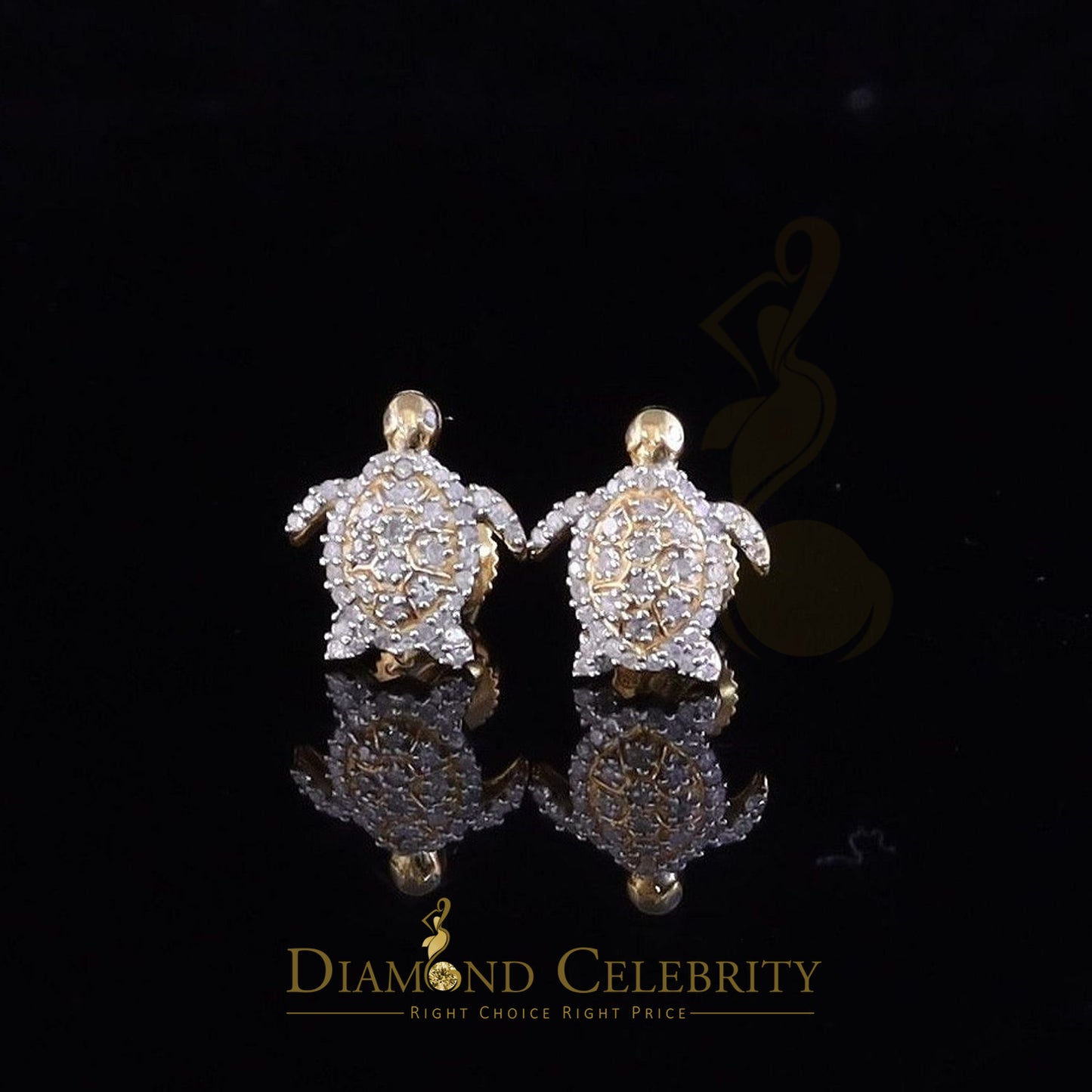DiamondCelebritees 925 Sterling Yellow Silver 0.25ct Diamond Turtle Earrings For Women's & Men's