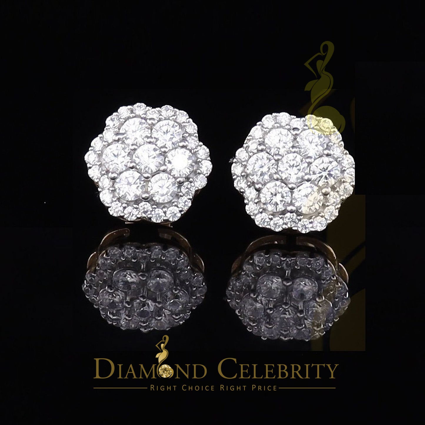 DiamondCelebritees 925 Yellow Silver 2.7ct Cubic Zirconia Flower Fashion Women's & Men's Earrings