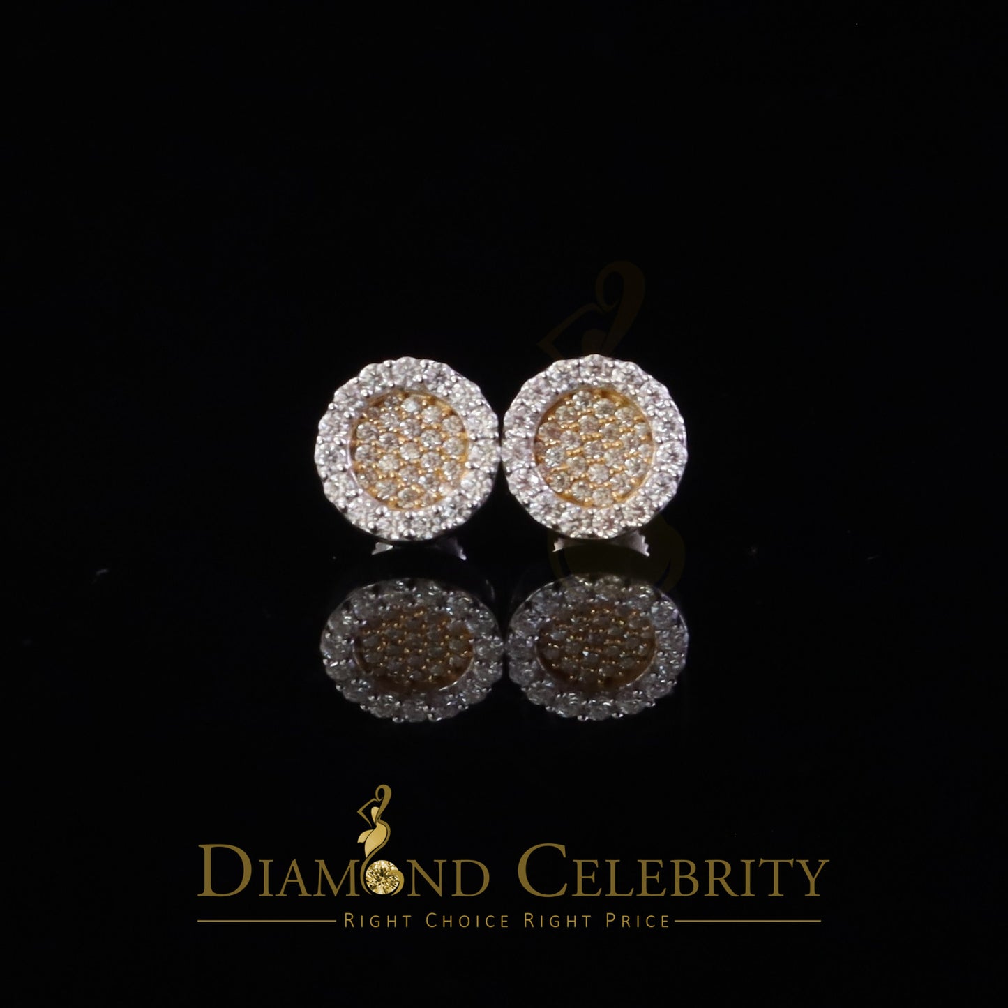 DiamondCelebritees 925 Yellow Silver 0.66ct VVS 'D' Moissanite Round Stud Earring Men's/Womens