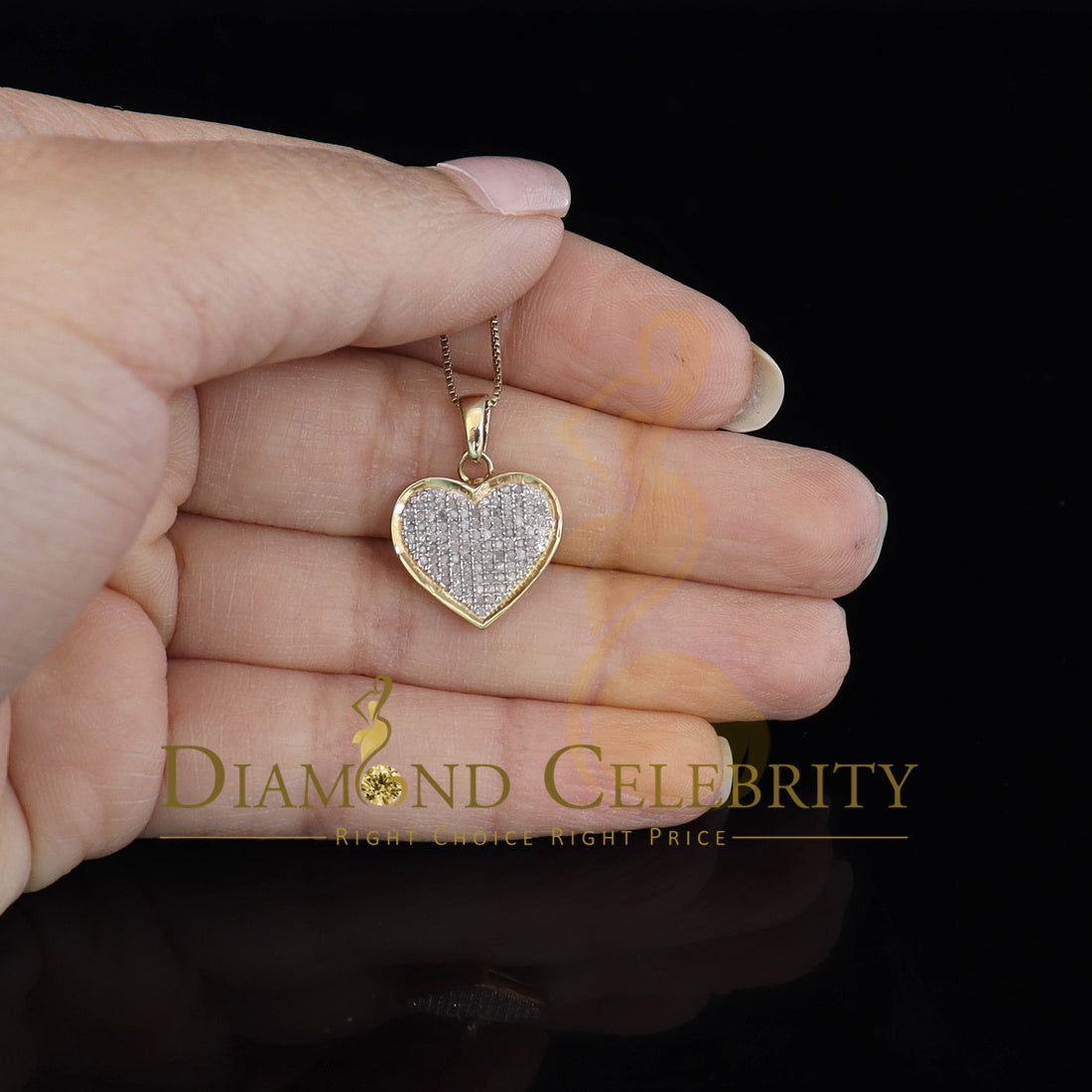 DiamondCelebritees Real 0.25ct Diamond 925 Sterling Silver HEART Charm Necklace Yellow Pendant