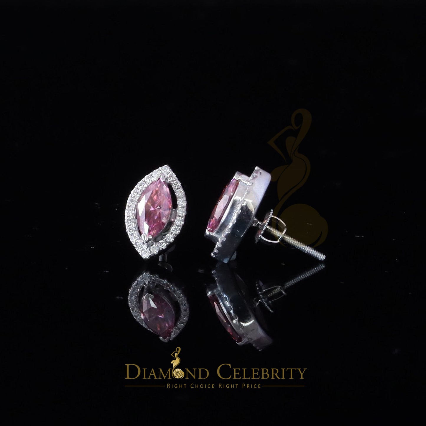 Diamondcelebritees 1.25CT VVS 'D' Pink Moissanite Men's/Women 925 White Silver Stud Earrings