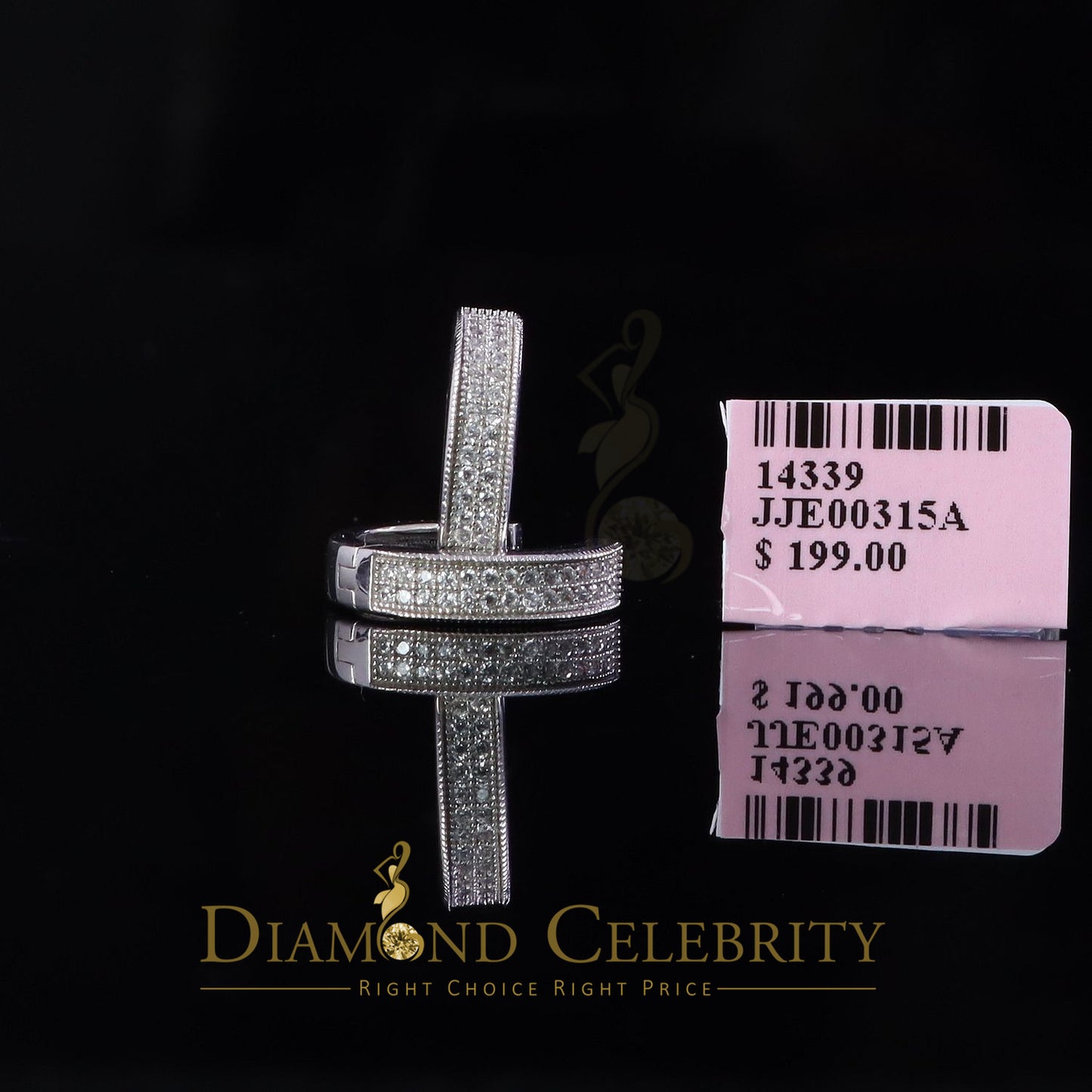 DiamondCelebritees Mens hip hop white Gold 925 Sterling Silver Iced 2 row Huggie Hoop earrings