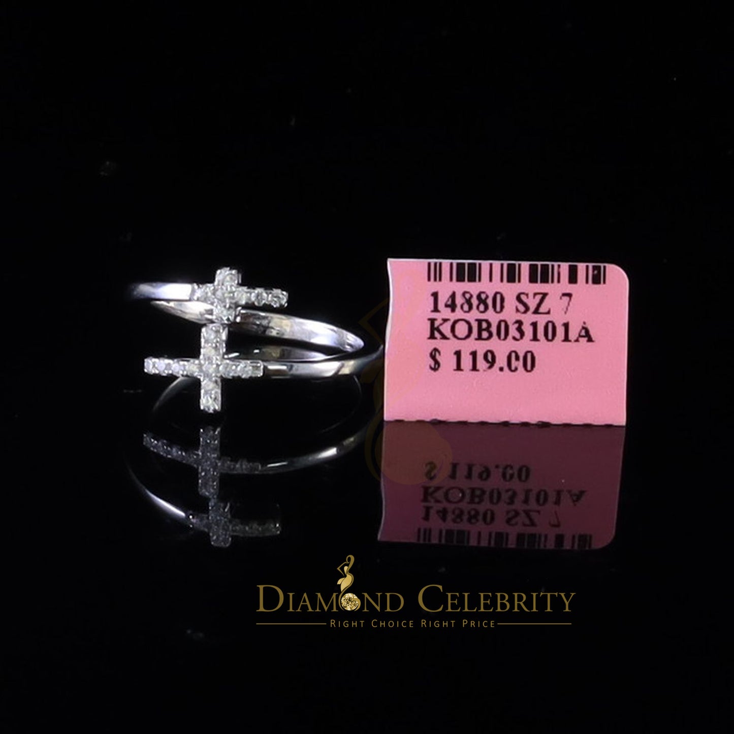 DiamondCelebritees 925 Sterling White Silver 0.22ct Cubic Zirconia Cross Shape Womens Ring Size 7.5