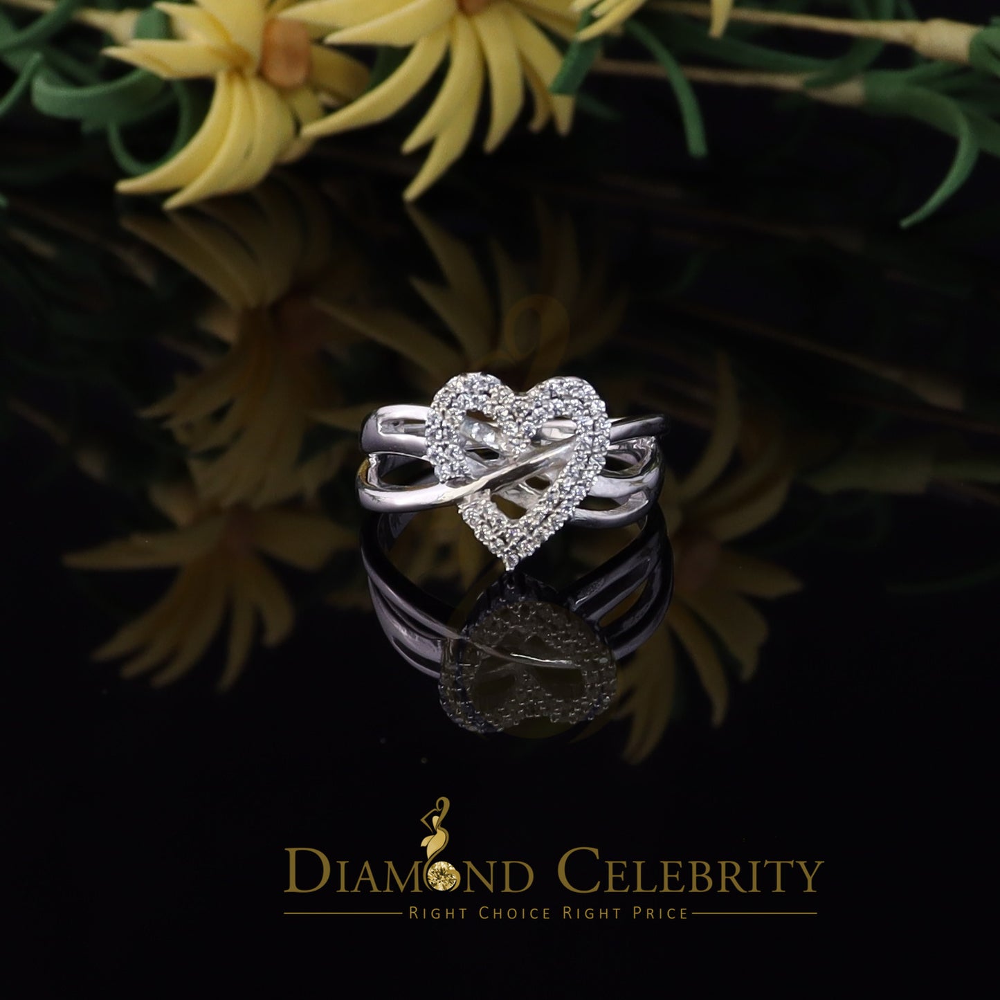 DiamondCelebritees 925 Silver 0.52ct Shiny Cubic Zirconia White Heart Engagement Womens Ring Size 7