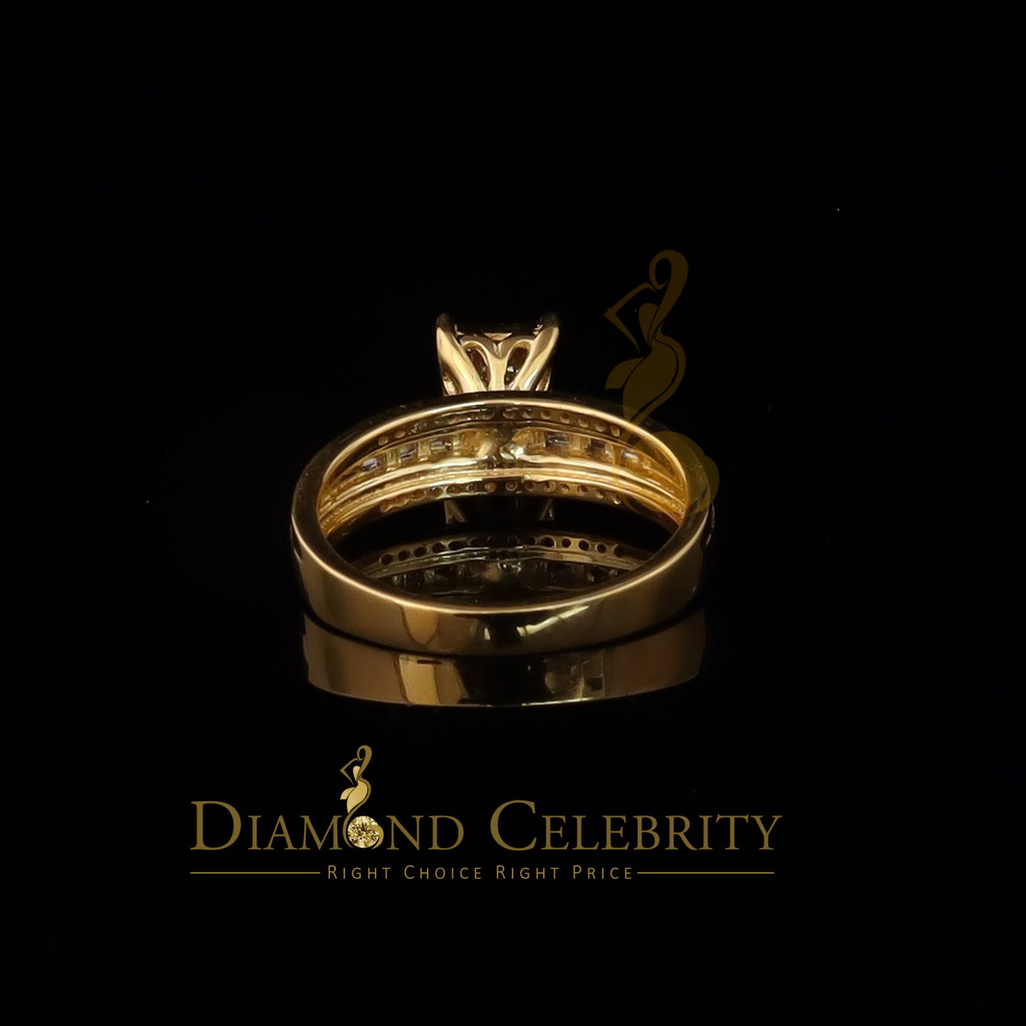 DiamondCelebritees 925 Yellow Silver with Real Diamond 0.33ct Cinderella Engagement Ring Size 7.5