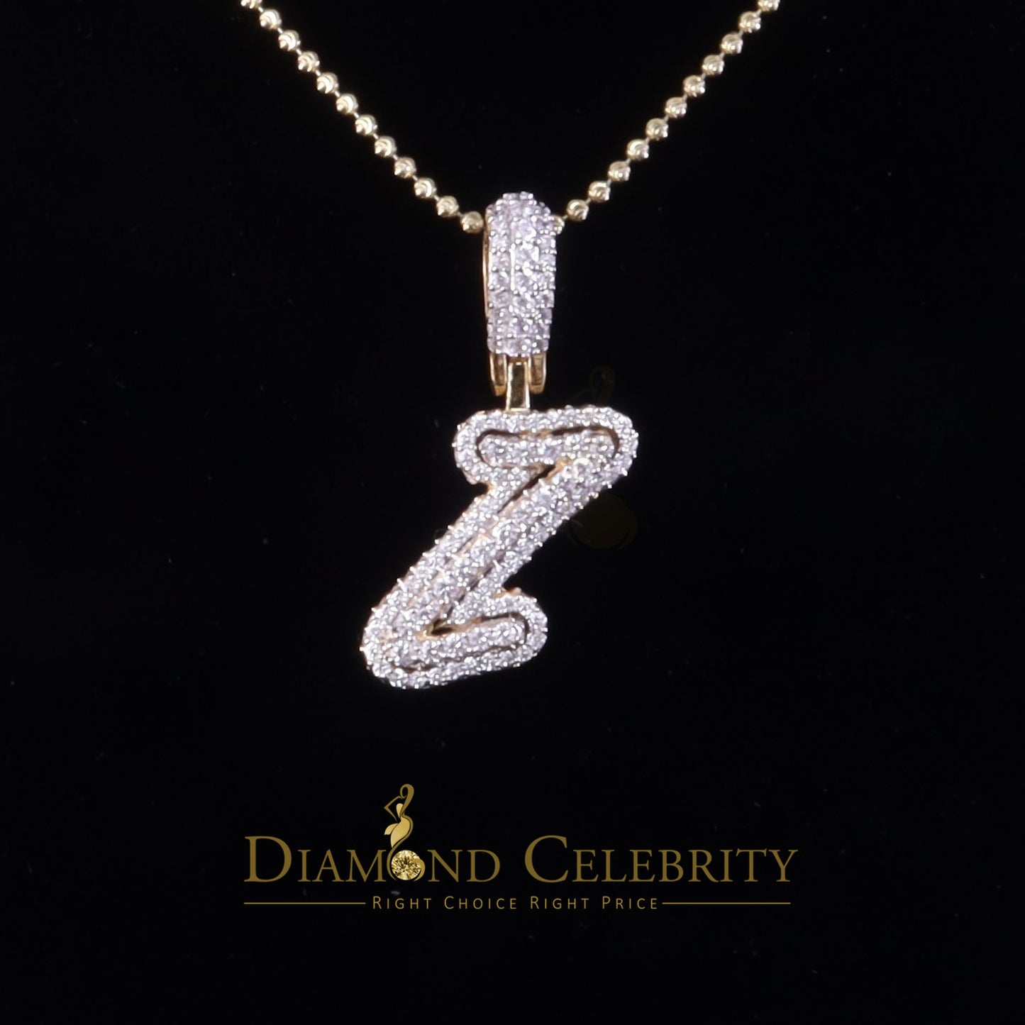DiamondCelebritees Yellow Cursive 3D Alphabet Shape 925 Sterling Silver Cubic Zirconia Pendant