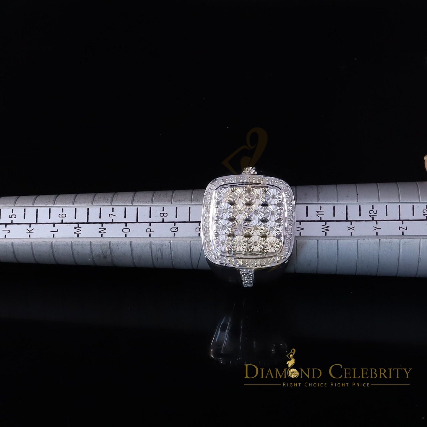 DiamondCelebritees Trendy Big Mirage set Real Diamond 0.50ct White Silver Square Mens Ring Size 10