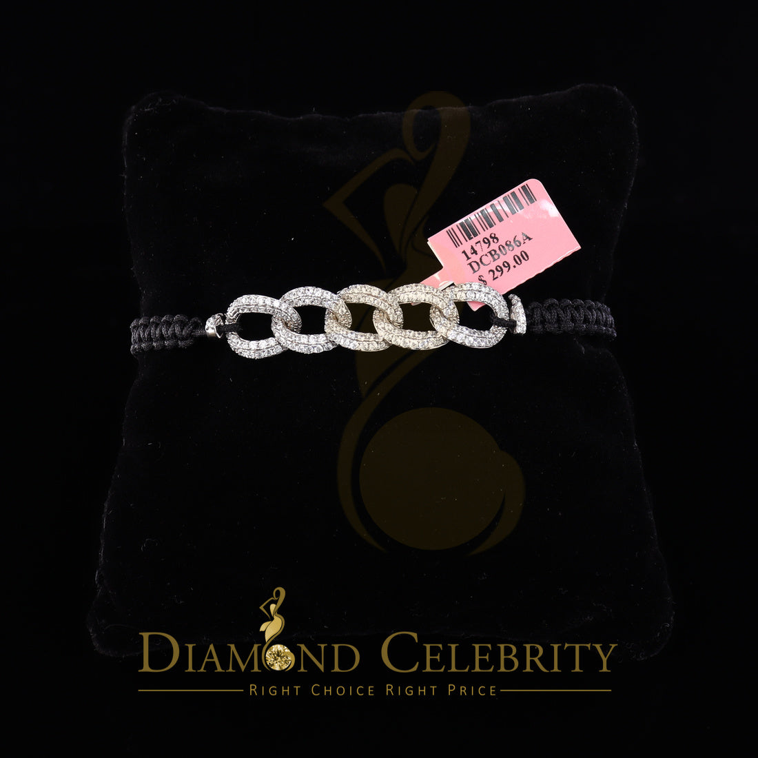Diamondcelebritees 925 Silver Fancy Sparkling White Bracelet Cubic Zirconia Adjustable Size 7 Inch
