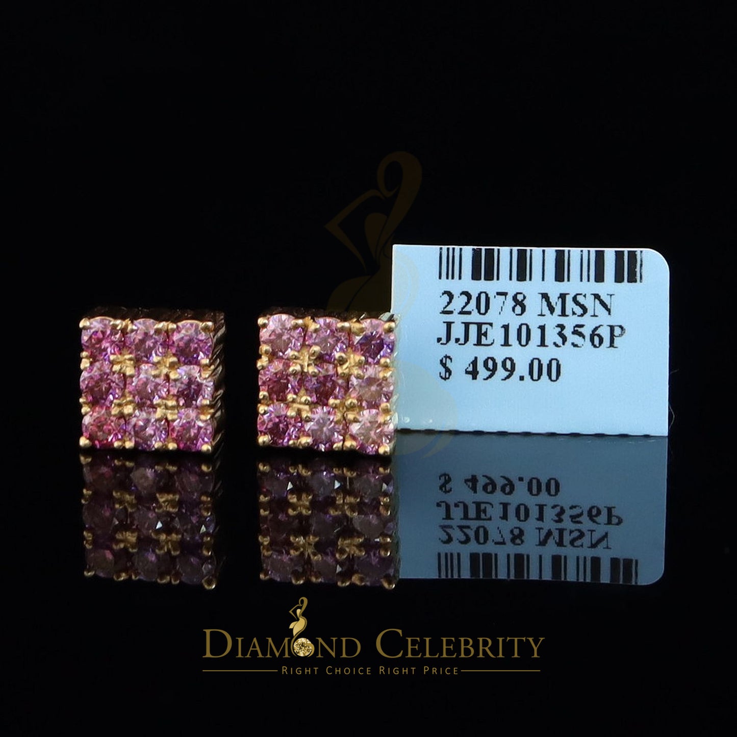 DiamondCelebritees 925 Silver Yellow 2.25ct VVS D Pink Moissanite Men/Women's Square Stud Earrings