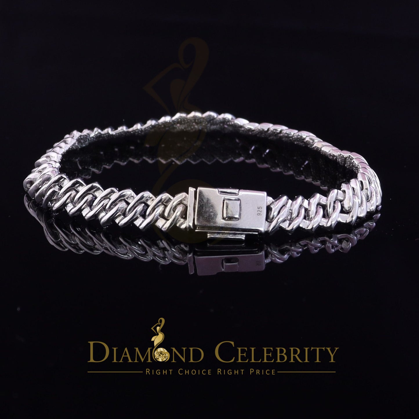 Diamondcelebritees 925 Sterling Silver White Cuban Moissanite Bracelet Wdth 8mm Length sz 8.50inch