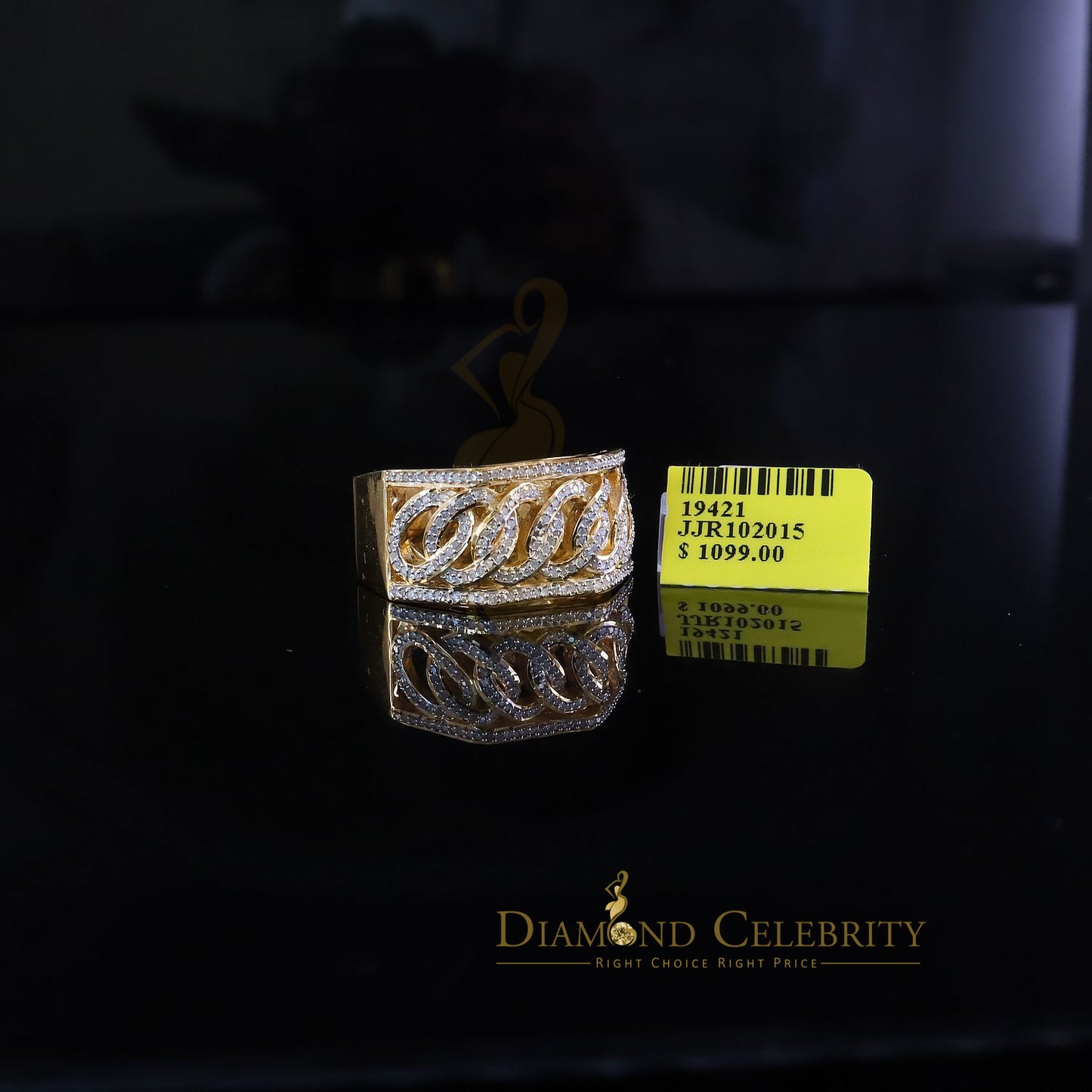 Stylish Cuban Yellow Silver Micro Real Diamond 0.50 CT 925 Men's Band Ring Sz 10