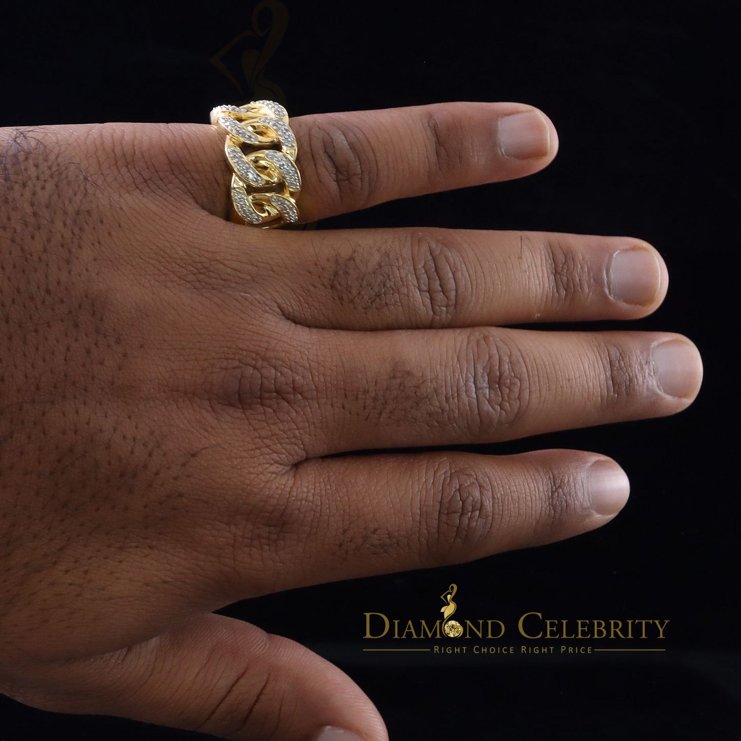 DiamondCelebritees 925 Sterling Silver Yellow Womens Ring Size 8 With Miami Cuban 0.33 CT Diamond