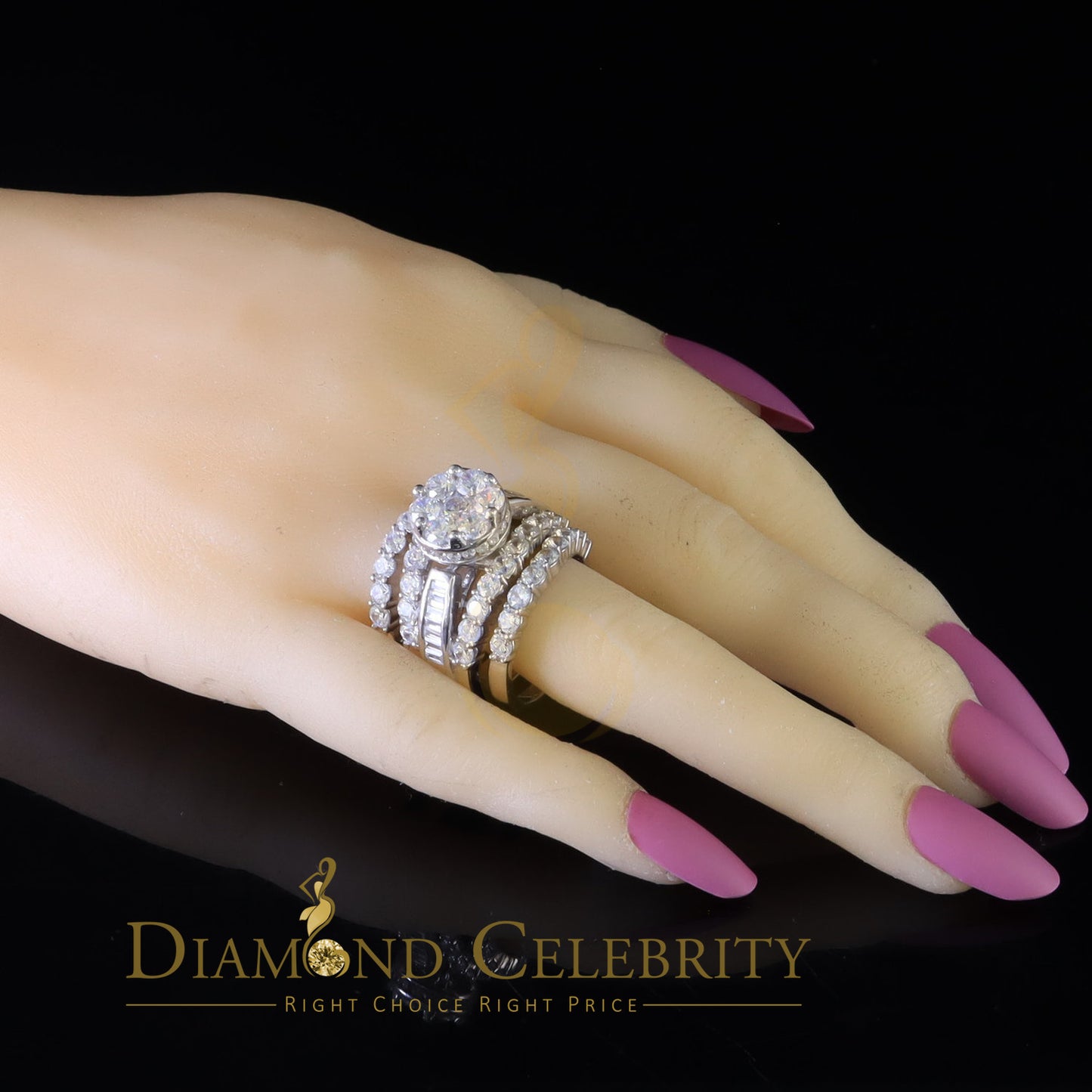 DiamondCelebritees 925 Sterling Womens 13.00ct White Cubic Zirconia Silver Trio Womens Ring Size 9