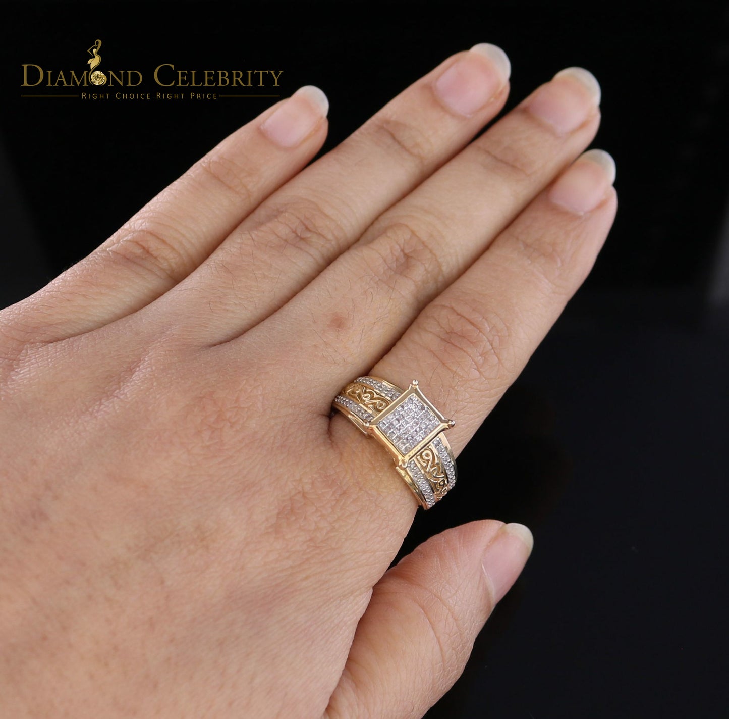 DiamondCelebritees Real Diamond 0.50 CT 925 Silver Yellow Shiny Womens Square Engagement Ring SZ 8