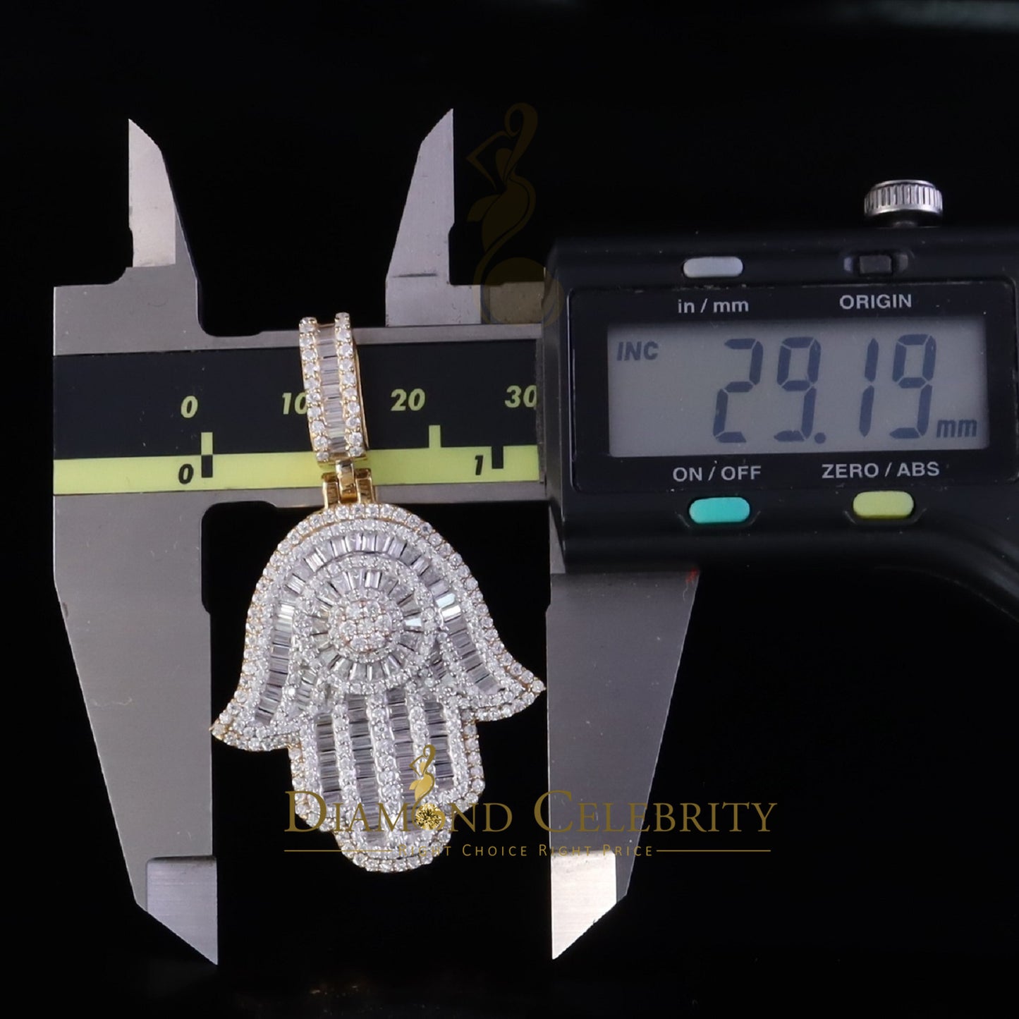 Diamondcelebritees 4.00ct VVS D Hamsa Baguette Silver Moissanite Yellow Pendant For Mens/Womens