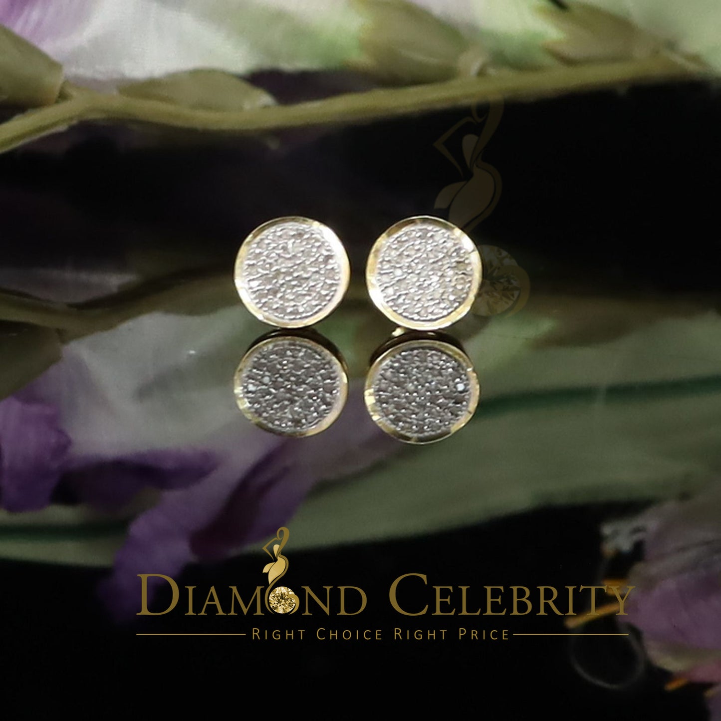 DiamondCelebritees 925 Yellow Silver Hip Hop 0.15ct Diamond For Men's & Women's Round Stud Earrings