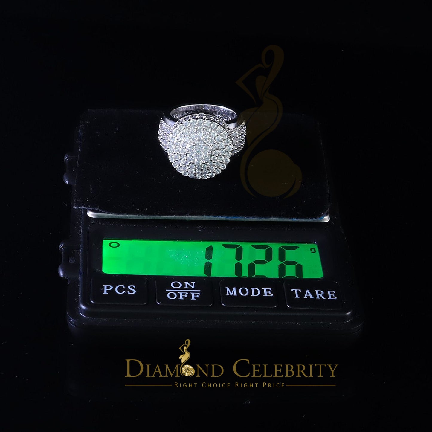 DiamondCelebritees 925 Silver White 15.00ct Cubic Zirconia Engagement Men's Round Ring Size 9.5