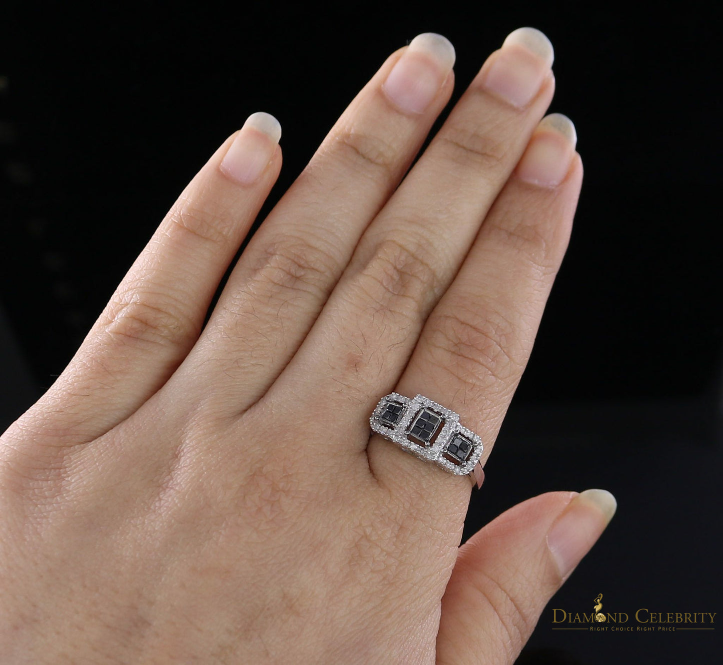 DiamondCelebritees Real 10kt White Gold with Black Stone 0.50CT Real Diamond Square Ring size 6.5