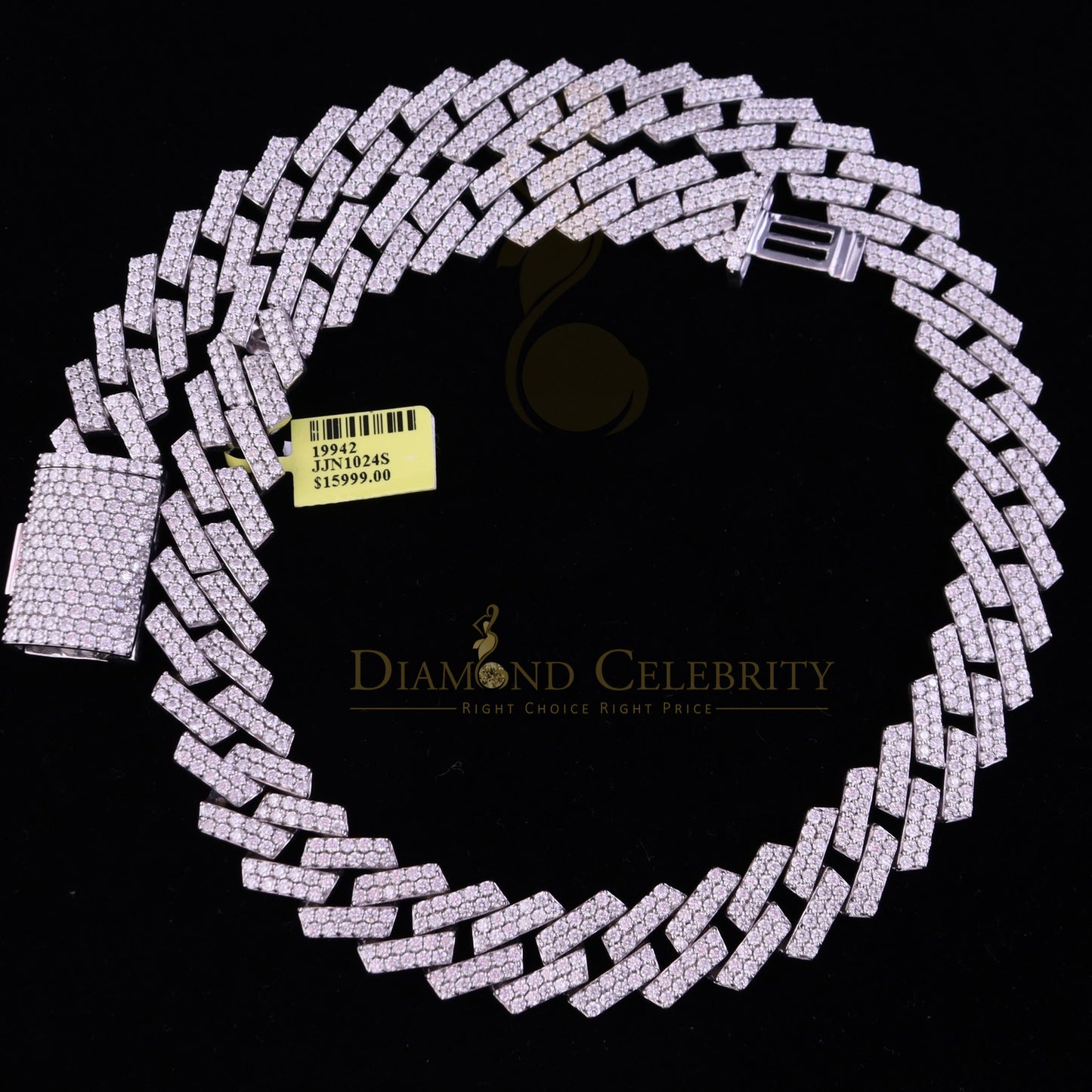 DiamondCelebritees 925 Silver 40ct Moissanite White Men's Cuban Necklace SZ 20inch & 16mm Width