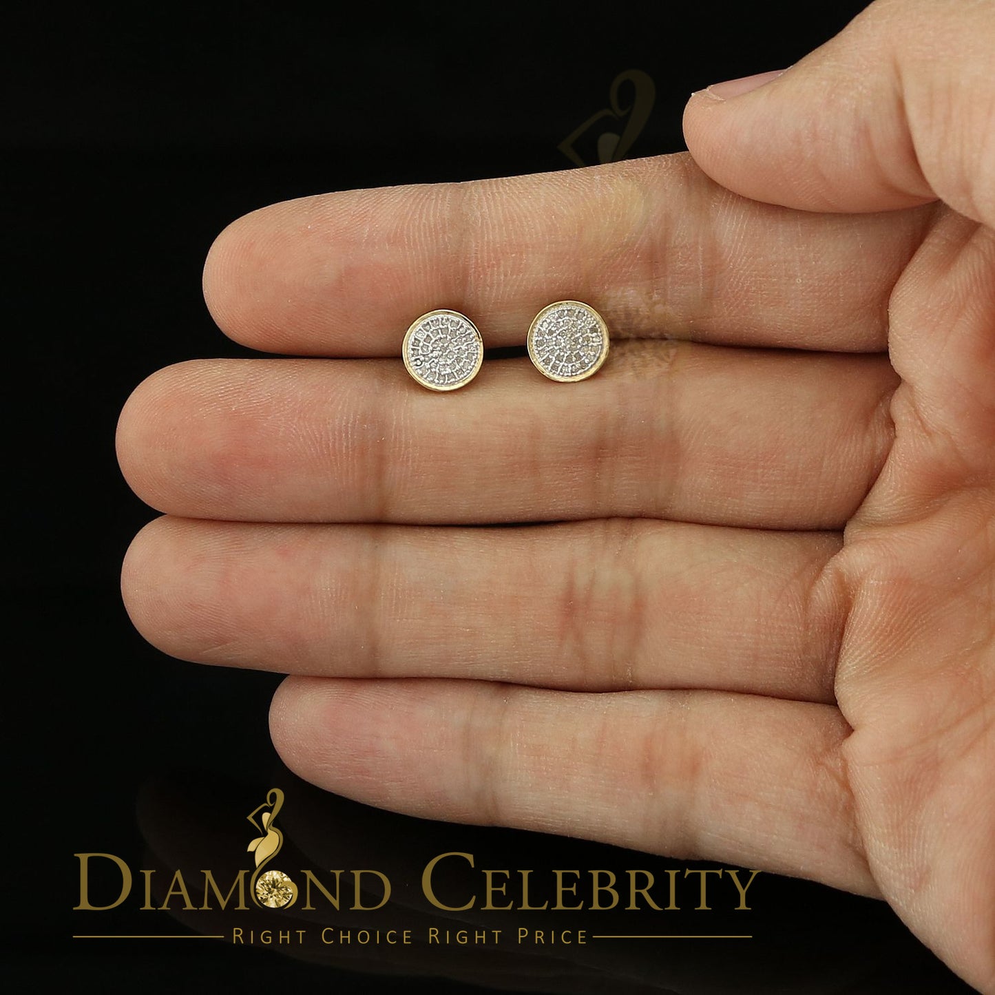 DiamondCelebritees 925 Yellow Silver Hip Hop 0.15ct Diamond For Men's & Women's Round Stud Earrings