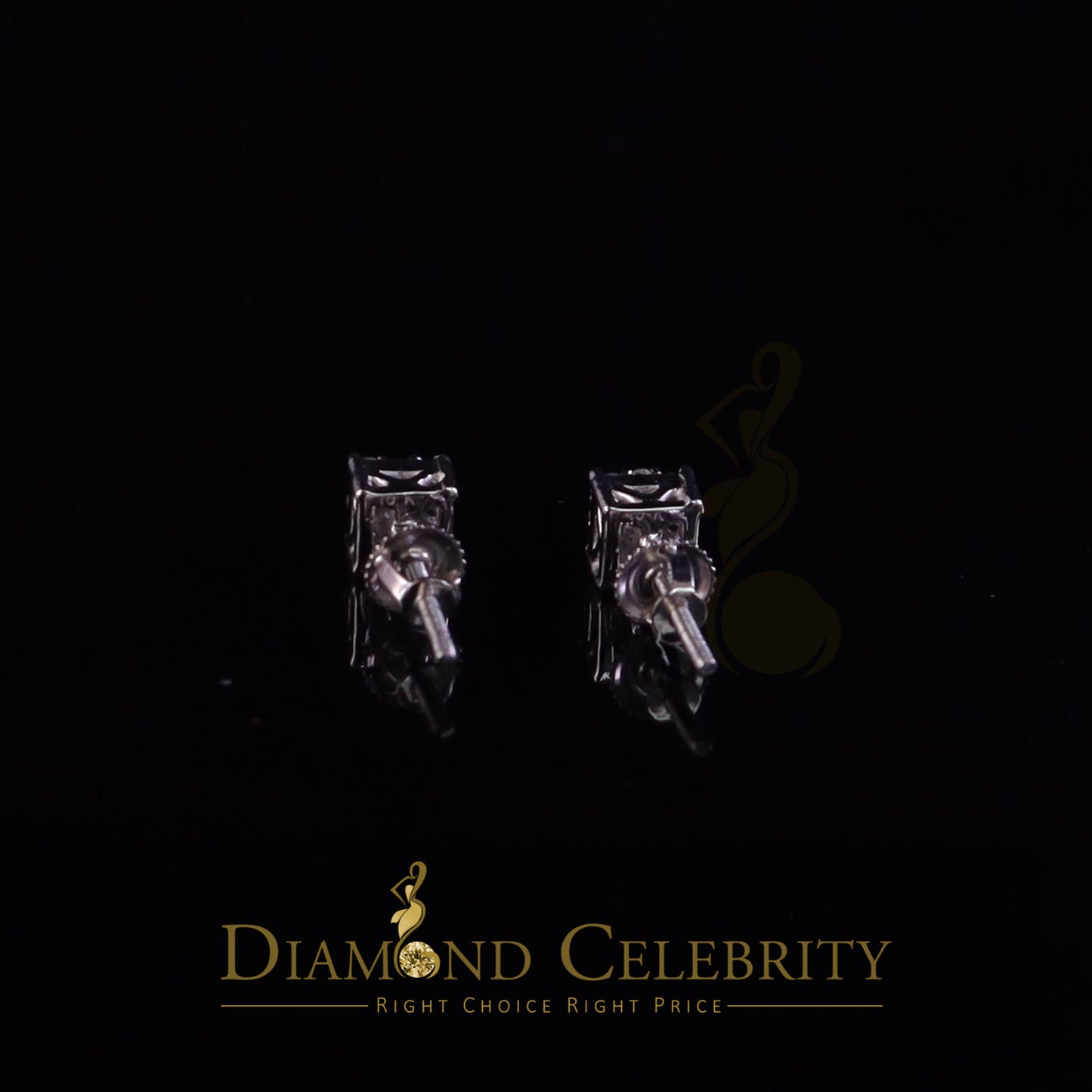 DiamondCelebritees 0.25ct VVS 'D' Color Real Moissanite Stud Square Earrings 10k Real White Gold