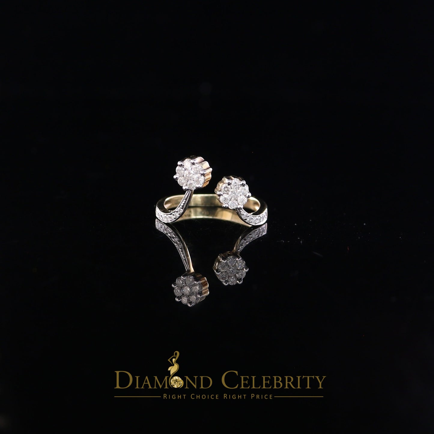 DiamondCelebritees Real 14kt Yellow Gold with 0.50CT Real Diamond 2 TINY FLOWER Ring Size 7.5