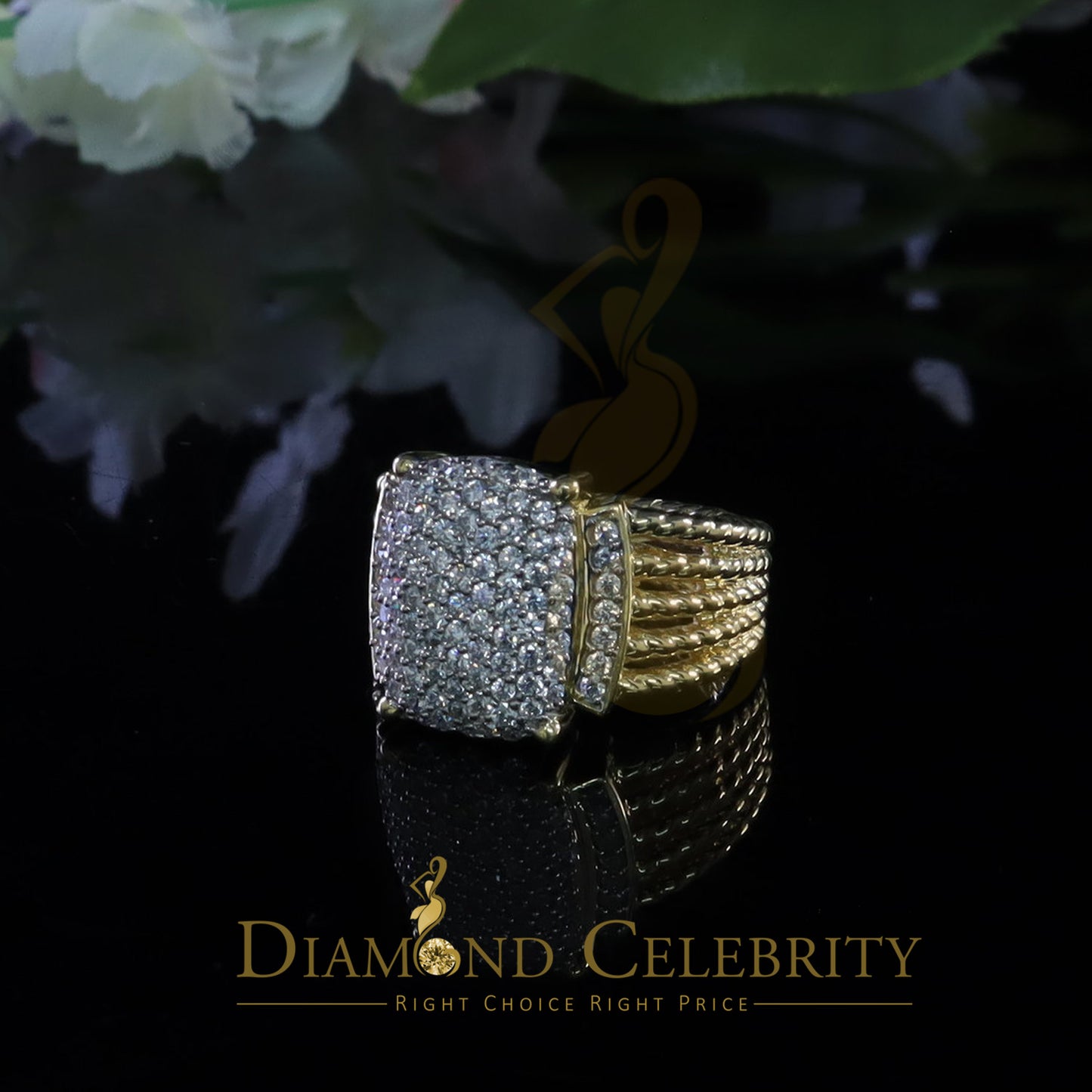 DiamondCelebritees 925 Silver Yellow 1.94ct Cubic Zirconia Adjustable Men's Ring From SZ 8 to 10