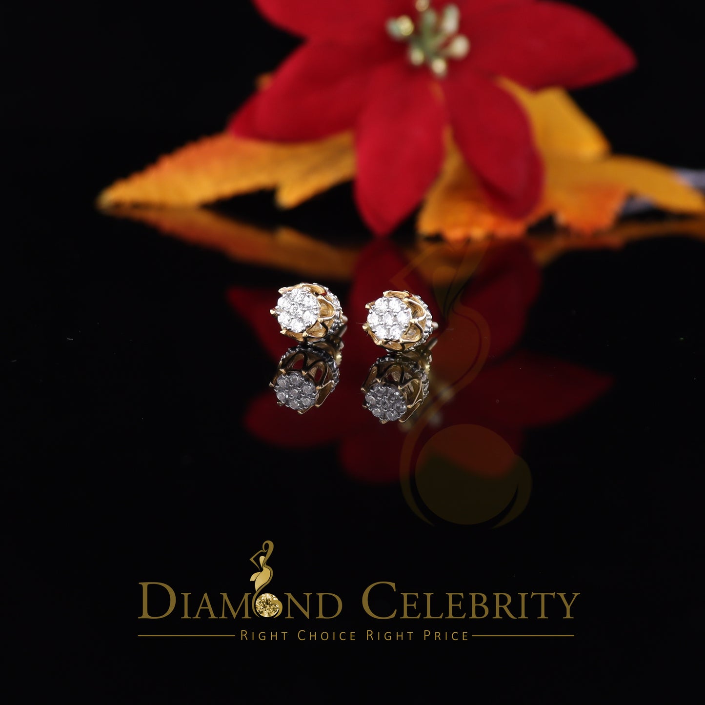 DiamondCelebritees Yellow 925 Silver Sterling 0.36ct Cubic Zirconia Hip Hop Floral Women's Earrings