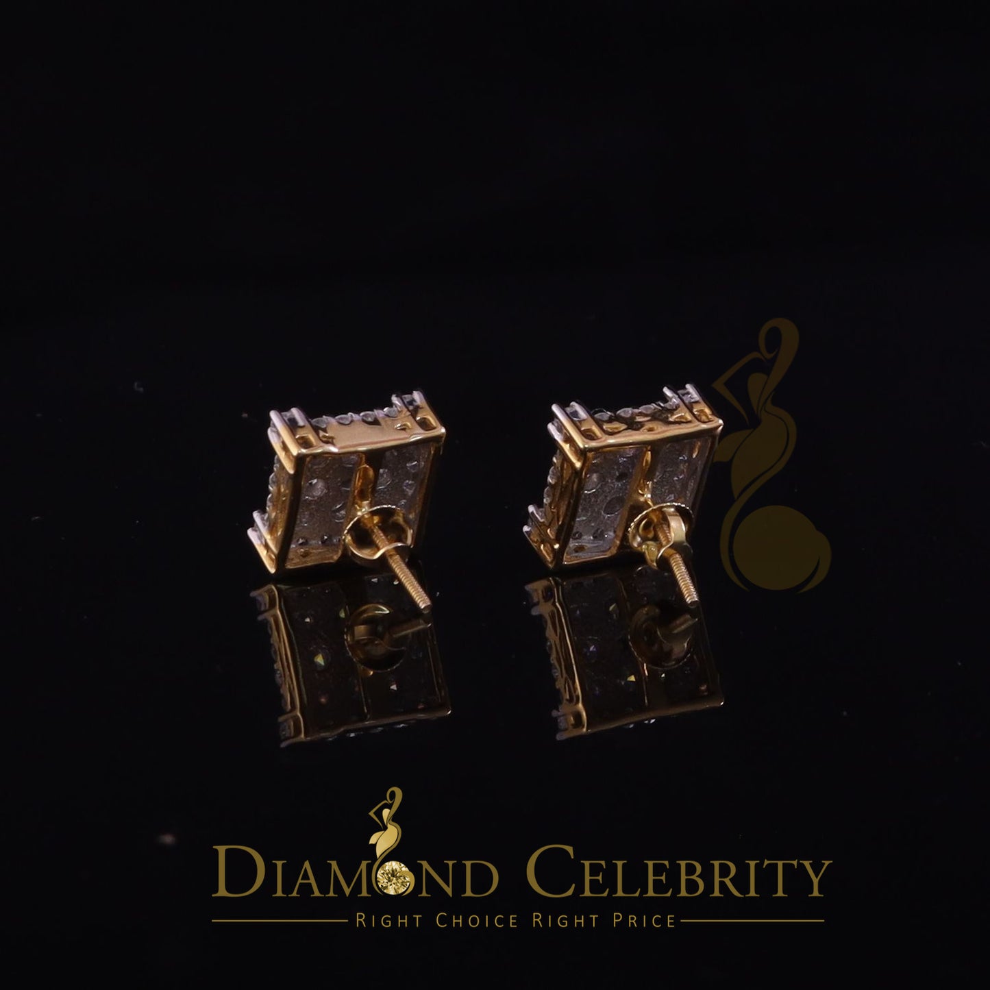 DiamondCelebritees 1.75ct Vvs 'D' Color Genuine Moissanite Stud SQUARE Earring10k Real Yellow Gold