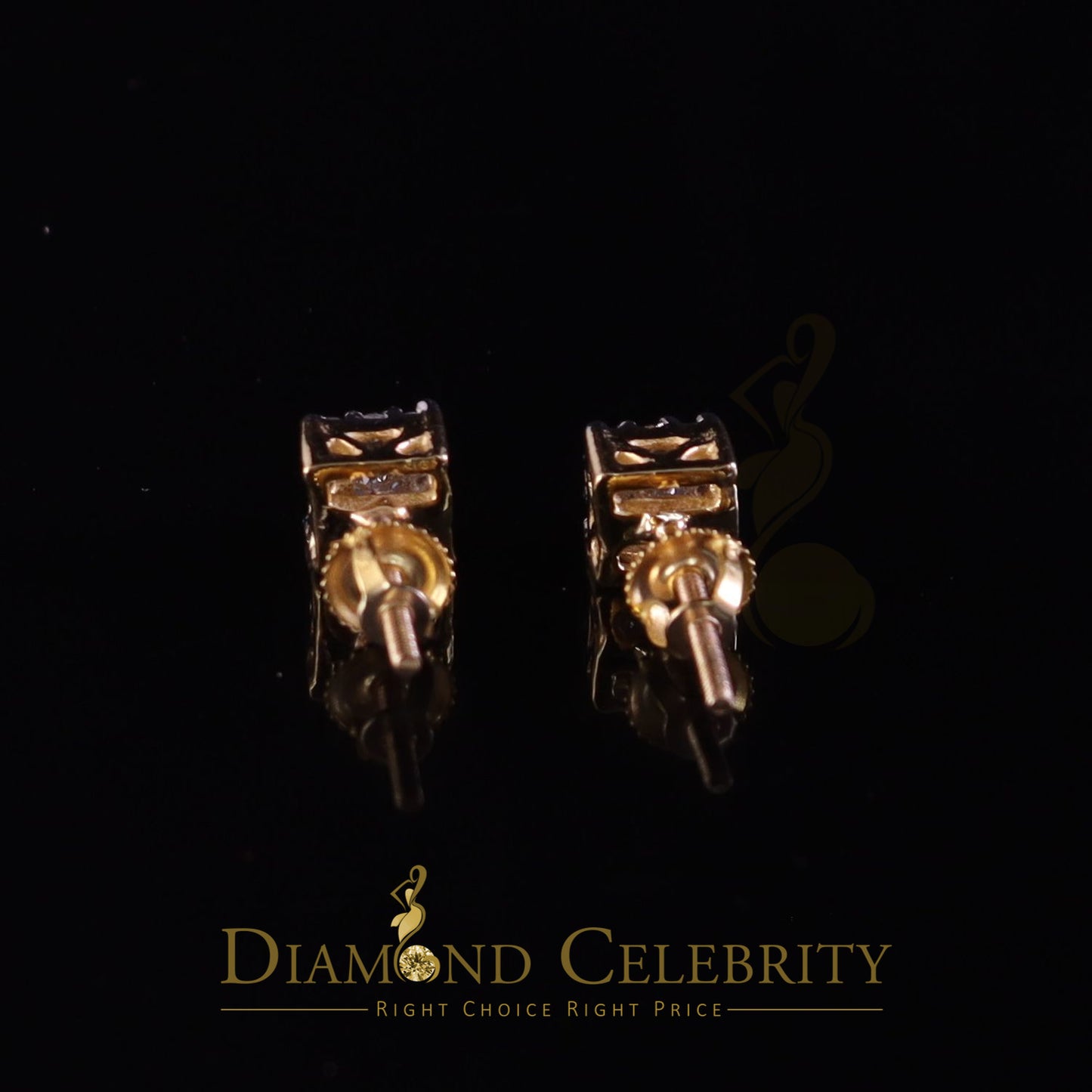 DiamondCelebritees Real Moissanite Stud Square Earrings 10k Real Yellow Gold 0.33ct VVS 'D' Color