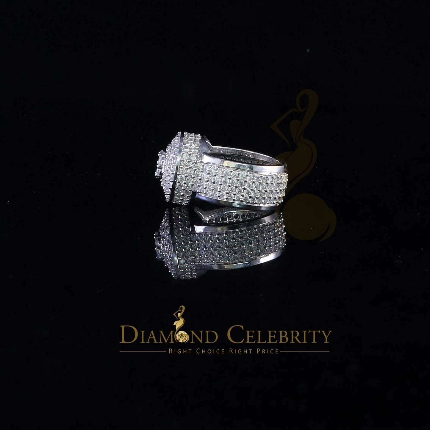 DiamondCelebritees 925 Silver White 15.00ct Cubic Zirconia Engagement Men's Round Ring Size 9.5