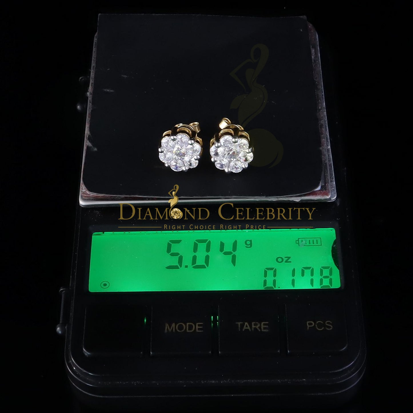 DiamondCelebritees 925 Yellow Silver Sterling 1.46ct Cubic Zirconia Hip Hop Floral Women's Earrings