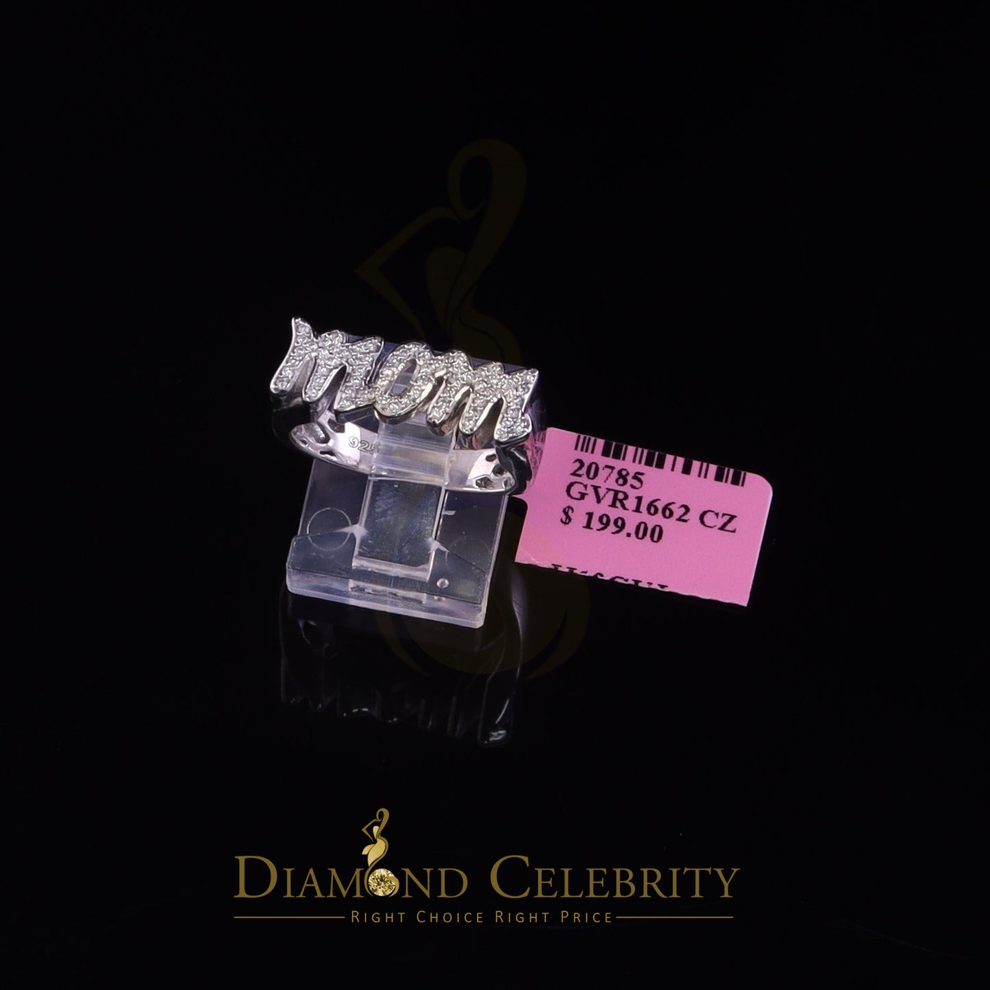 DiamondCelebritees 925 White Silver 0.52ct Cubic Zirconia "MOM" Ring Special Offer @ Mother's Day