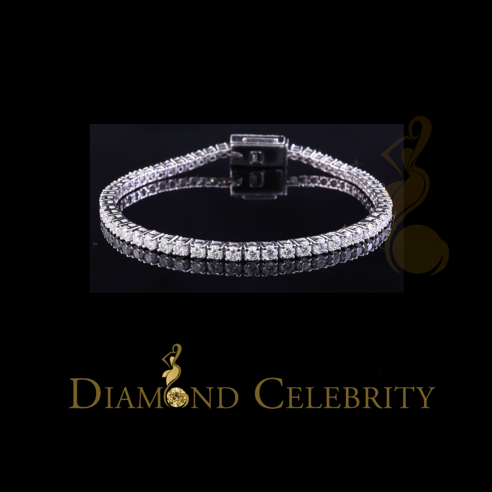 Diamondcelebritees Men's 12ct Moissanite Round 925 Silver White Tennis Bracelet 3mm Thick 8" Long