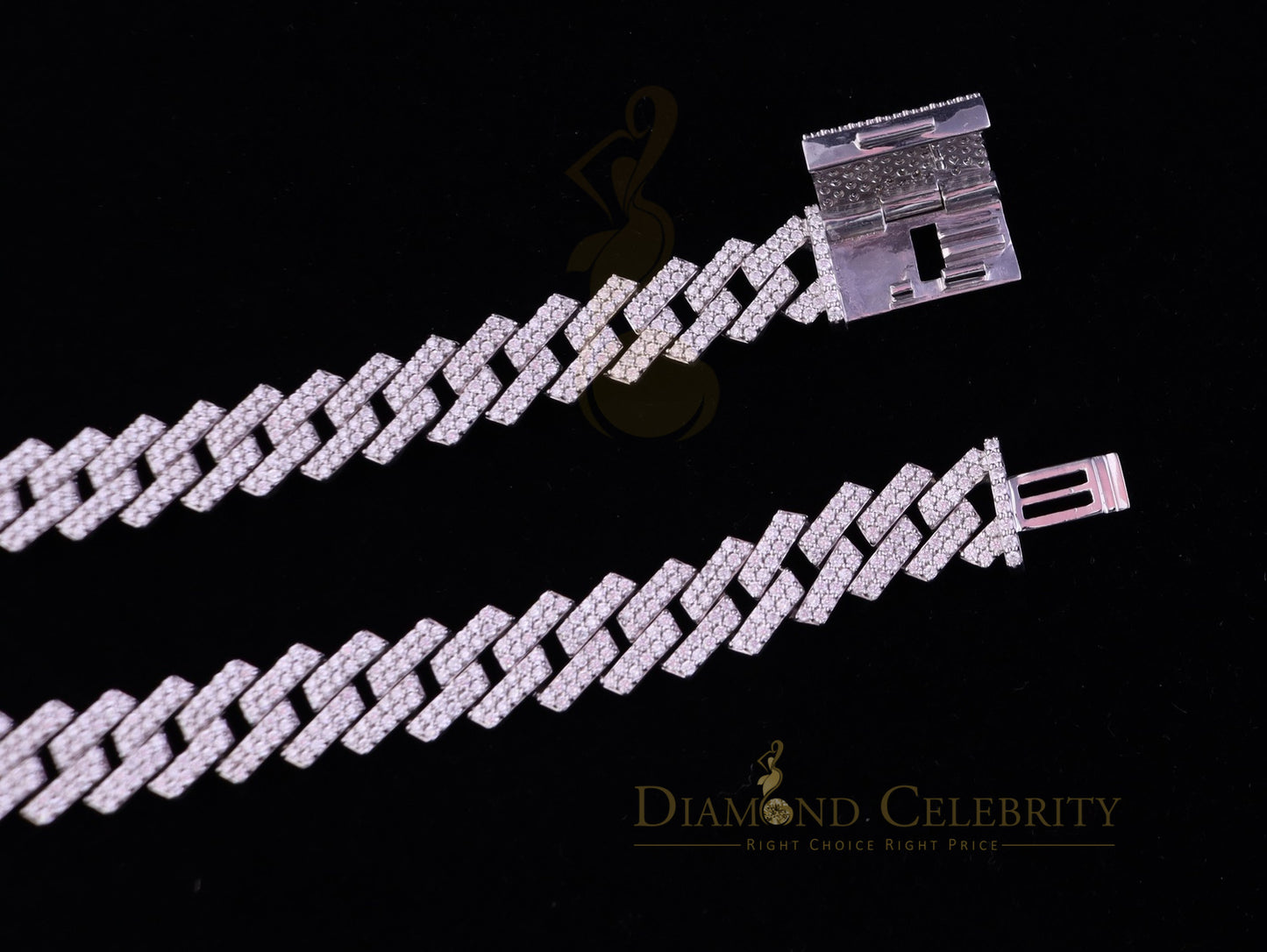 DiamondCelebritees 925 Silver 40ct Moissanite White Men's Cuban Necklace SZ 20inch & 16mm Width