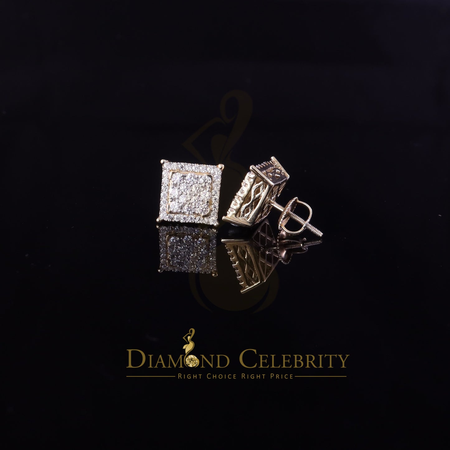 DiamondCelebritees Men's/Womens Yellow Silver 1.25ct VVS 'D' Moissanite Square Stud Earrings