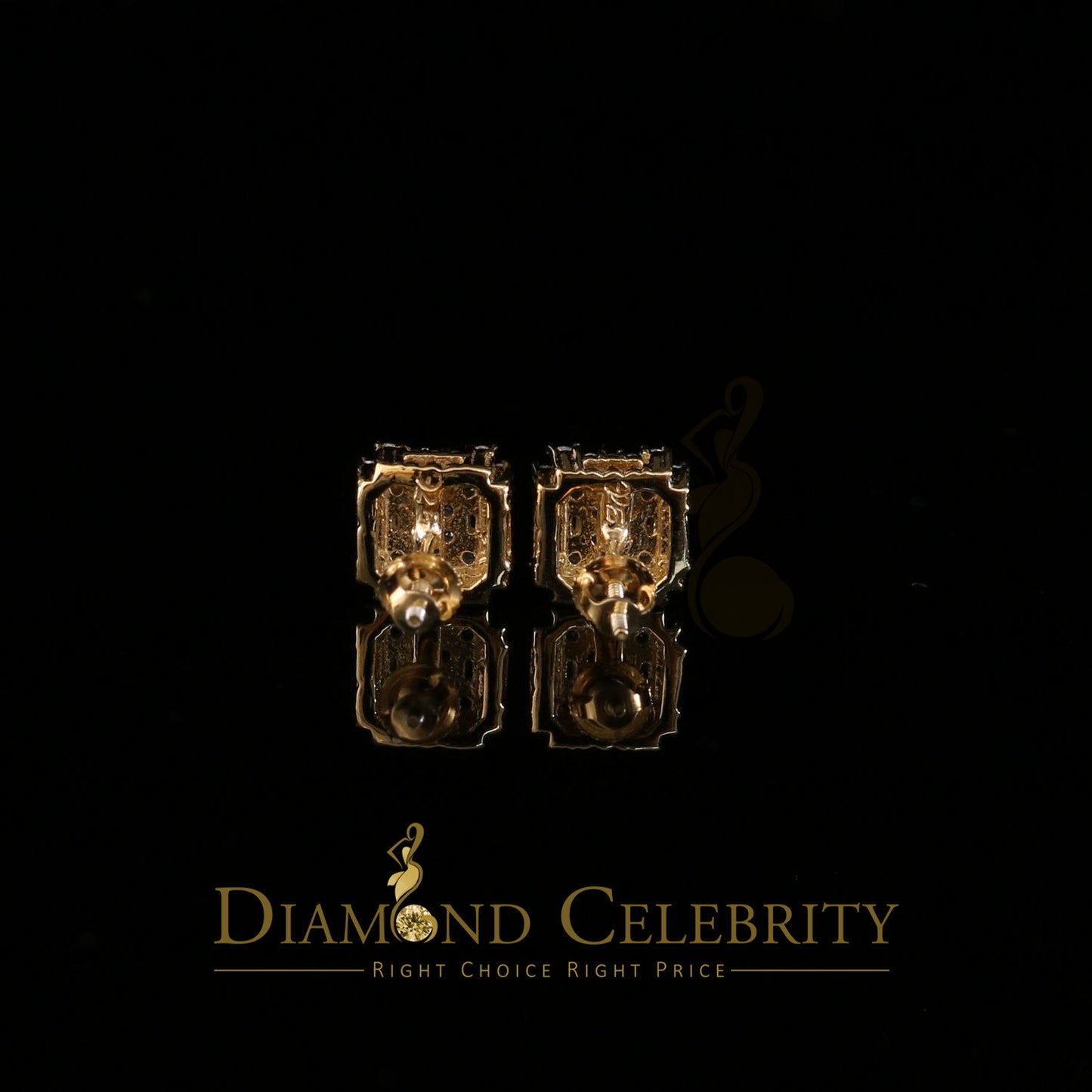 DiamondCelebritees 1.18ct Cubic Zirconia 925 Yellow Silver Women's & Men's Hip Hop Square Earrings