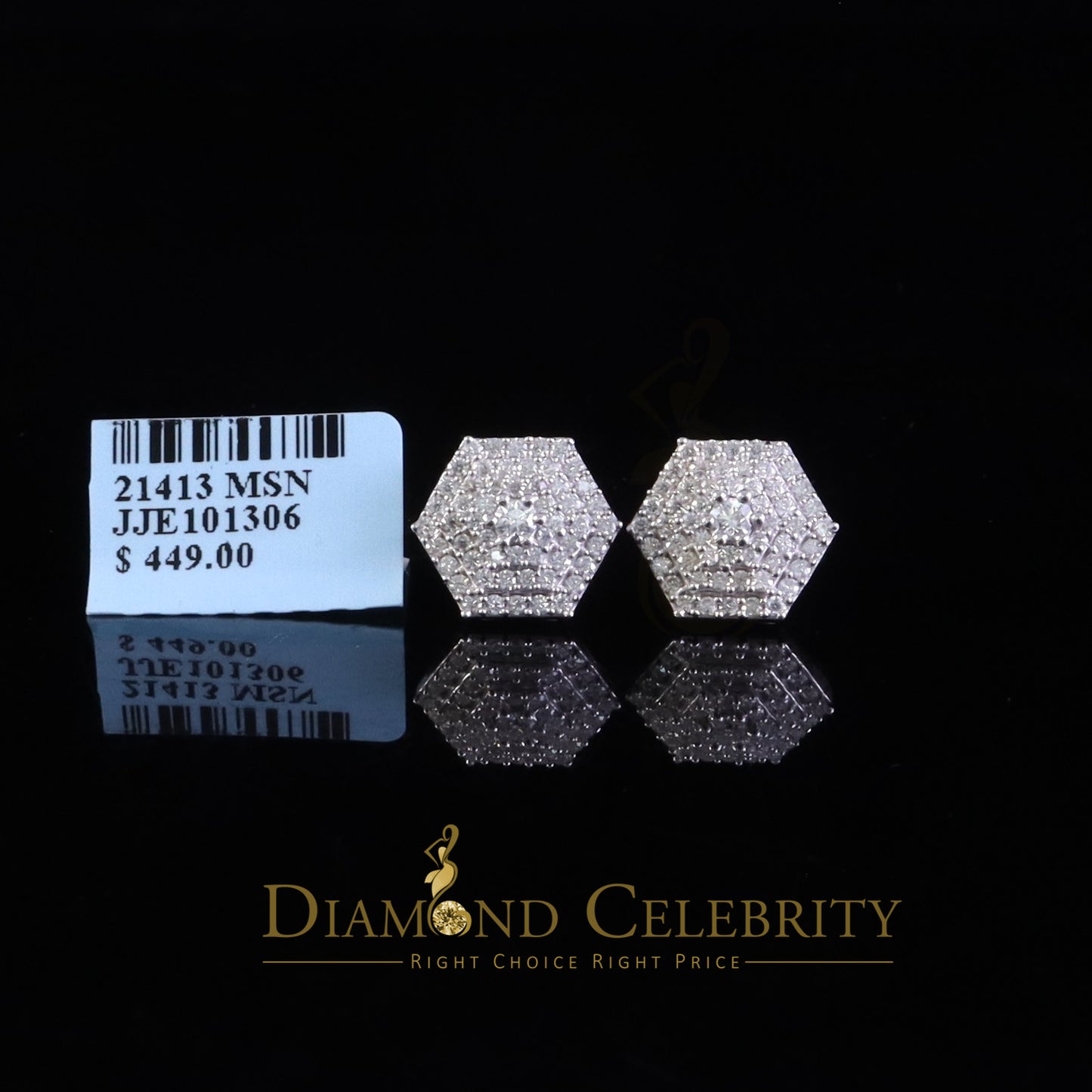 Diamondcelebritees 1.0ct VVS 'D' Moissanite Men's/Women's 925 Silver White Hexogonal Stud Earrings
