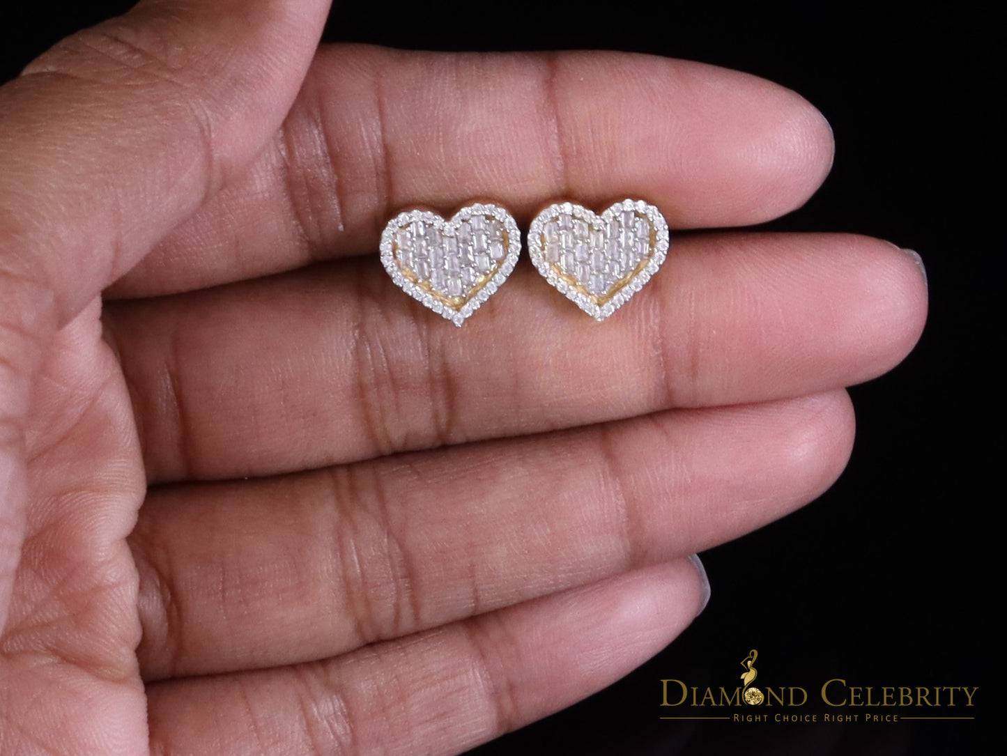 DiamondCelebritees 925 Yellow Silver 1.00ct VVS 'D' Moissanite Heart Stud Earring Men's/Womens