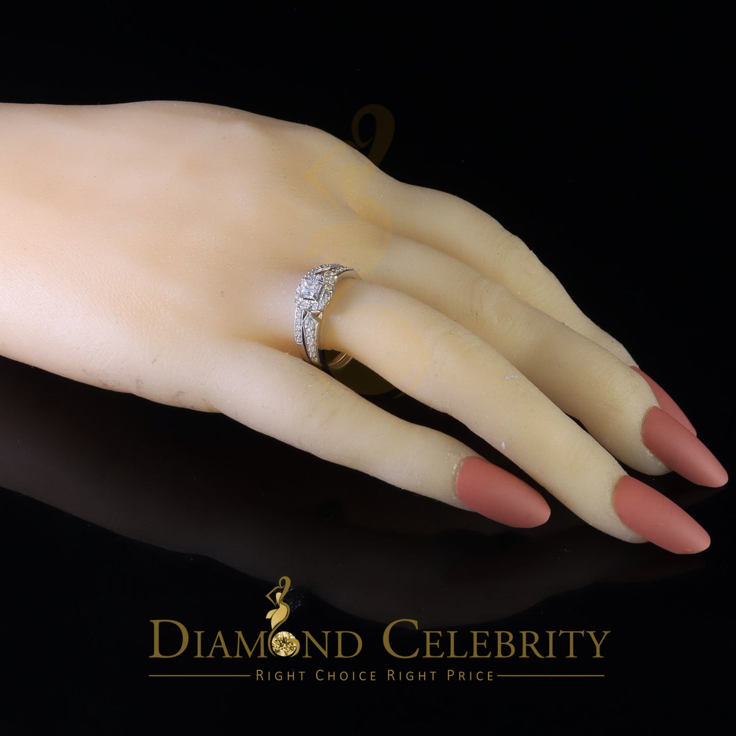 DiamondCelebritees 1.03ct Cubic Zirconia Sterling White Silver Square Bridal Womens style Ring Sz 7