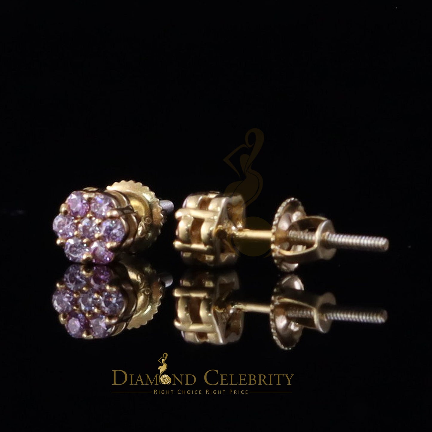 DiamondCelebritees Women's 925 Silver Yellow 0.25ct VVS 'D' Pink Moissanite Floral Stud Earrings