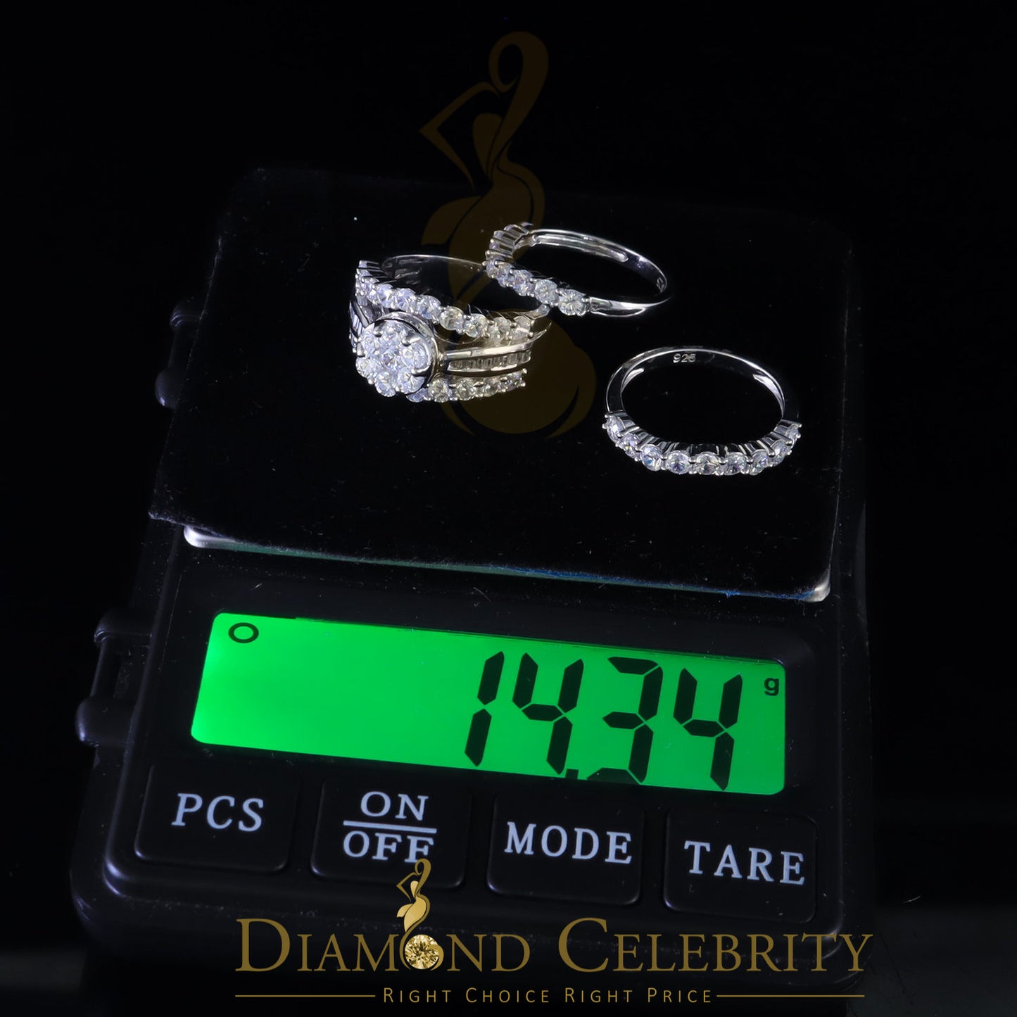 DiamondCelebritees Silver 8.50ct Cubic Zirconia Piece Halo Trio Ring Band White Womens Ring Size 8