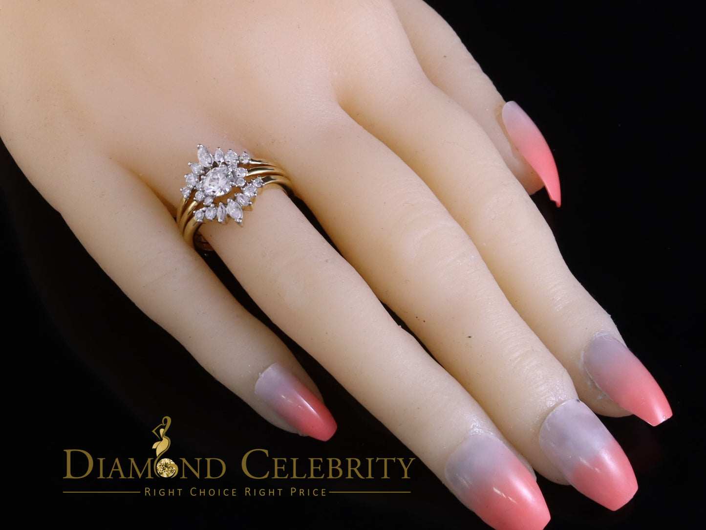 DiamondCelebritees New Bridal Womens 925 Yellow Silver Moissanite 1.25ct VVS D Insert Ring SZ 7
