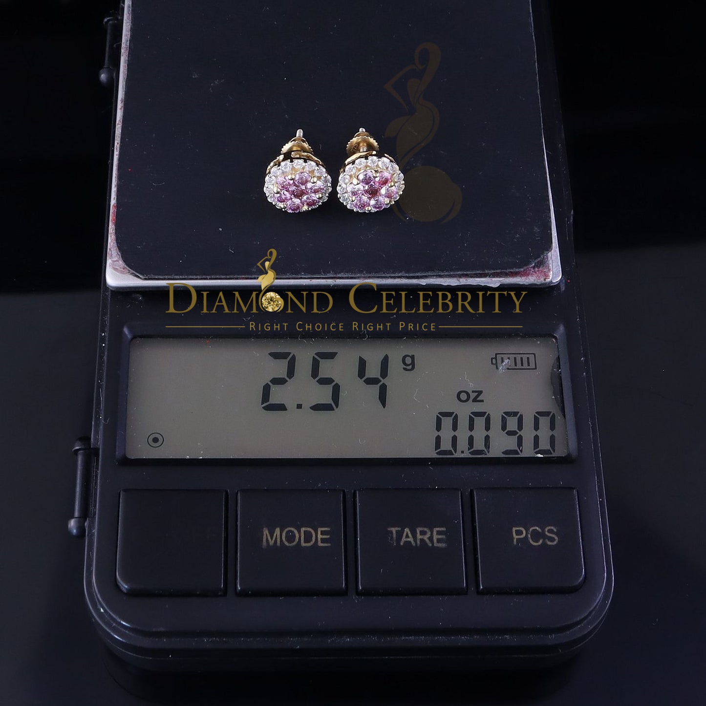DiamondCelebritees Men's/Women's 925 Silver Yellow 1.33ct VVS D Pink Moissanite Round Stud Earrings